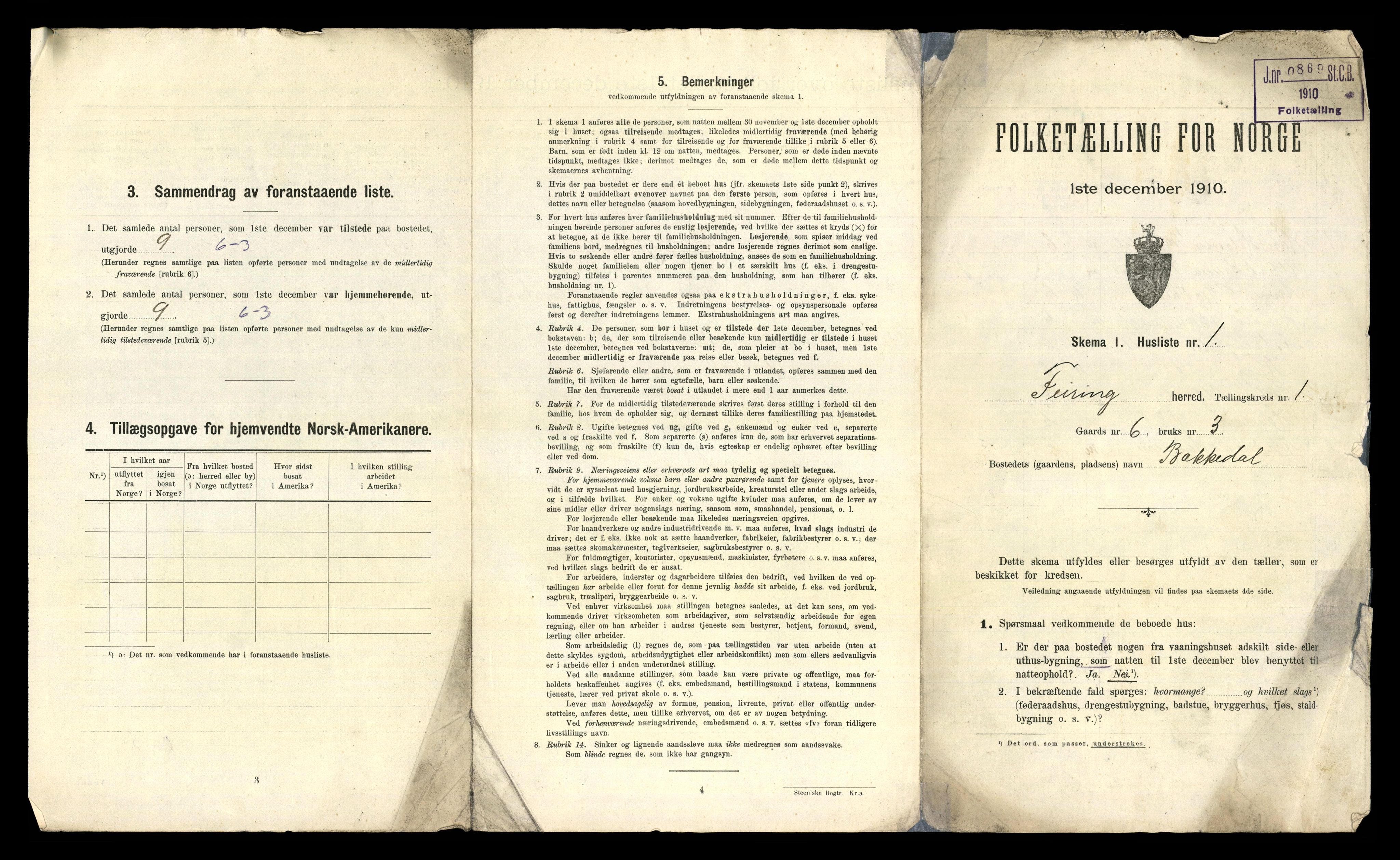 RA, 1910 census for Feiring, 1910, p. 18