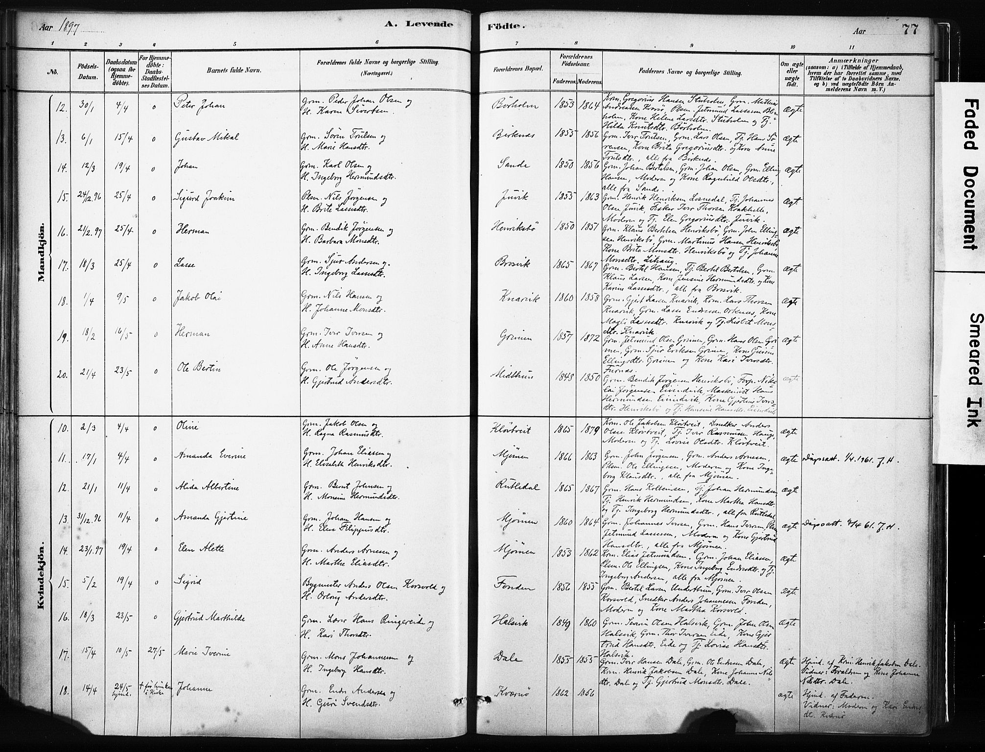 Gulen sokneprestembete, AV/SAB-A-80201/H/Haa/Haab/L0001: Parish register (official) no. B 1, 1881-1905, p. 77