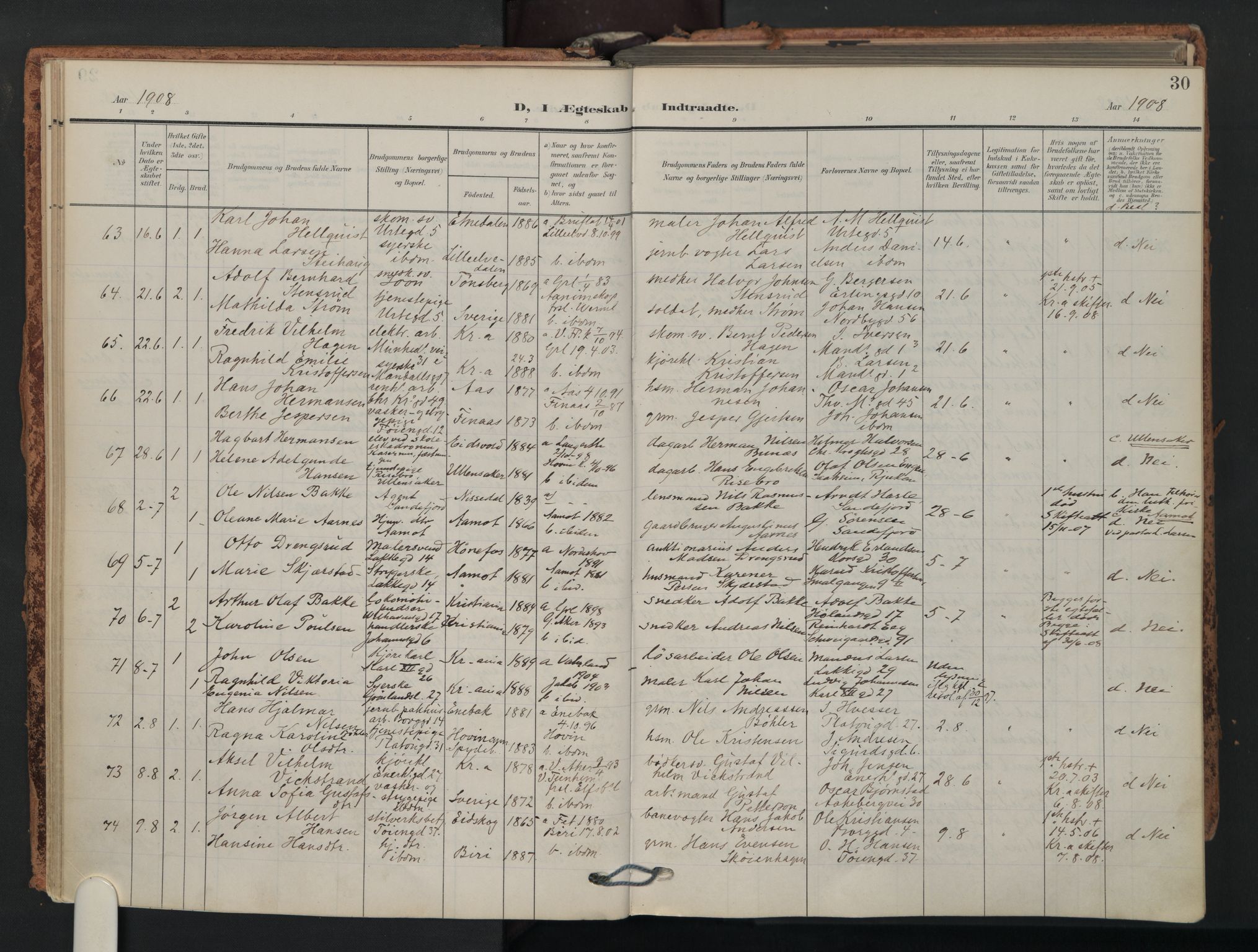 Grønland prestekontor Kirkebøker, SAO/A-10848/F/Fa/L0017: Parish register (official) no. 17, 1906-1934, p. 30