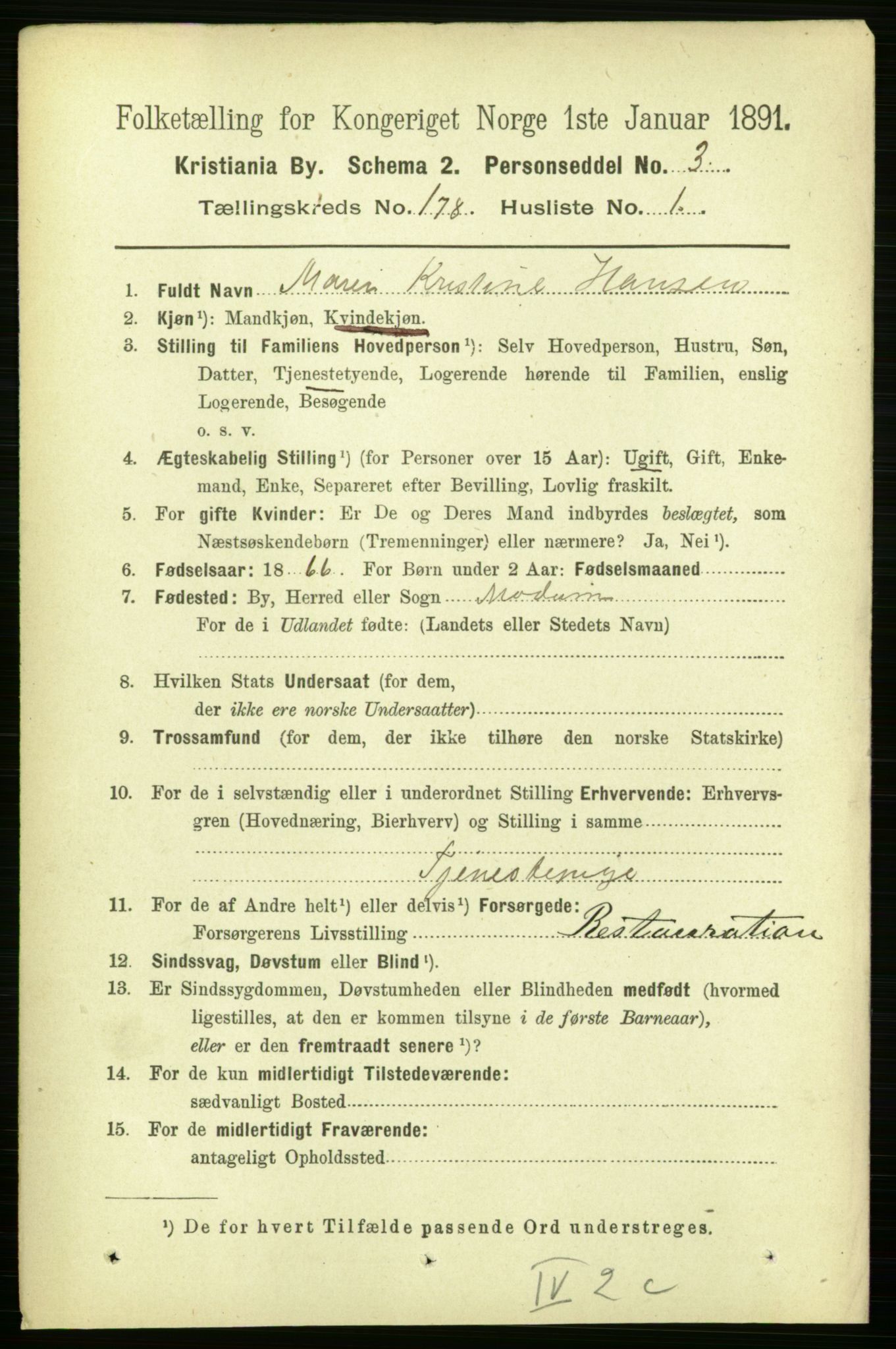 RA, 1891 census for 0301 Kristiania, 1891, p. 107635