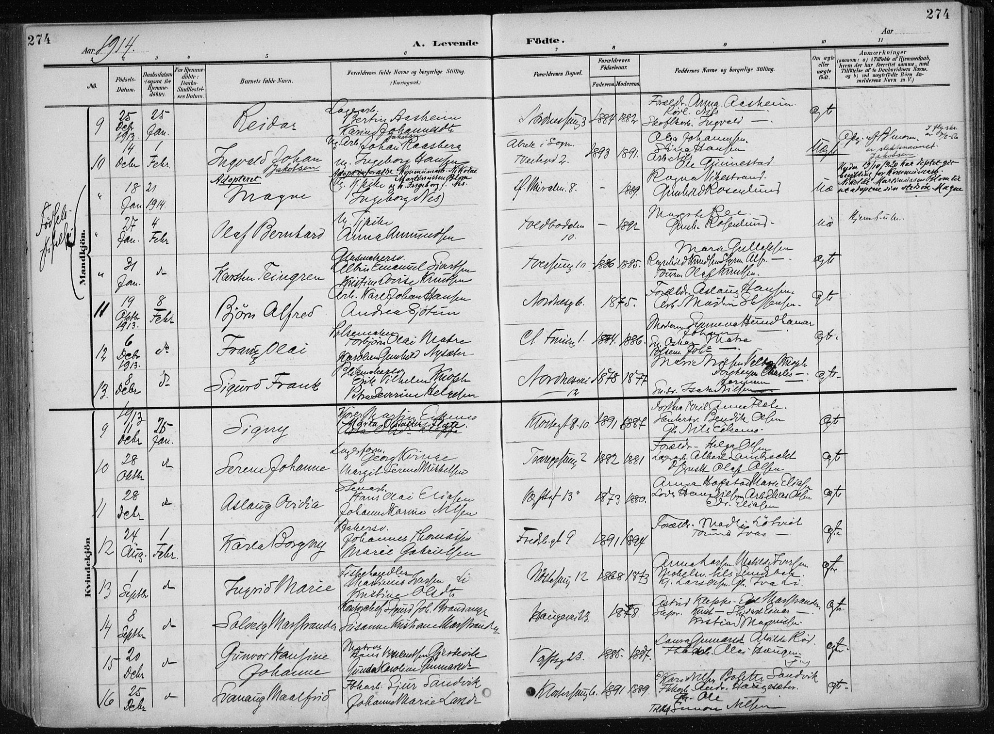 Nykirken Sokneprestembete, AV/SAB-A-77101/H/Haa/L0019: Parish register (official) no. B 7, 1904-1916, p. 274