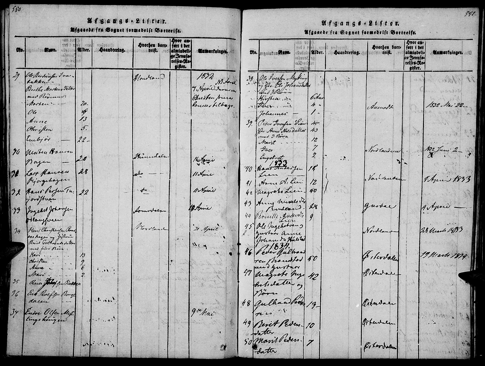 Ringebu prestekontor, SAH/PREST-082/H/Ha/Haa/L0004: Parish register (official) no. 4, 1821-1839, p. 550-551