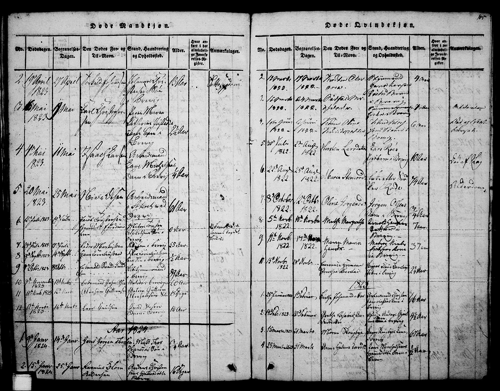 Brevik kirkebøker, SAKO/A-255/F/Fa/L0004: Parish register (official) no. 4, 1814-1846, p. 105