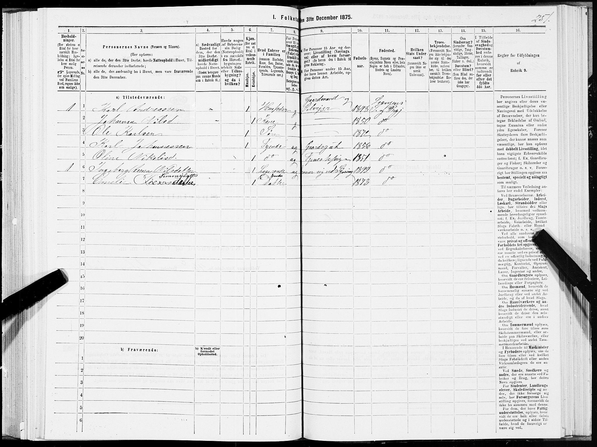 SAT, 1875 census for 1718P Leksvik, 1875, p. 1251
