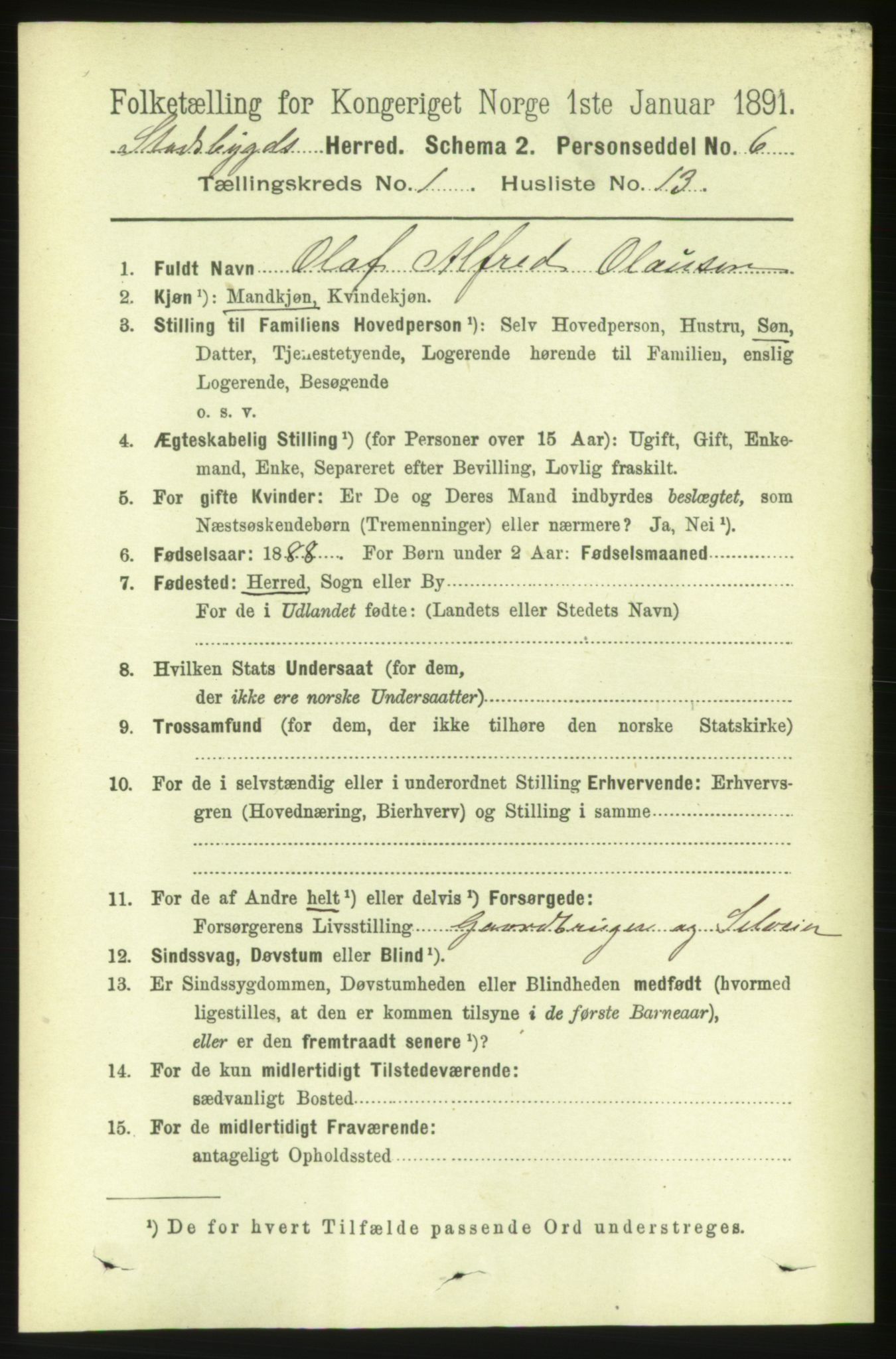 RA, 1891 census for 1625 Stadsbygd, 1891, p. 188