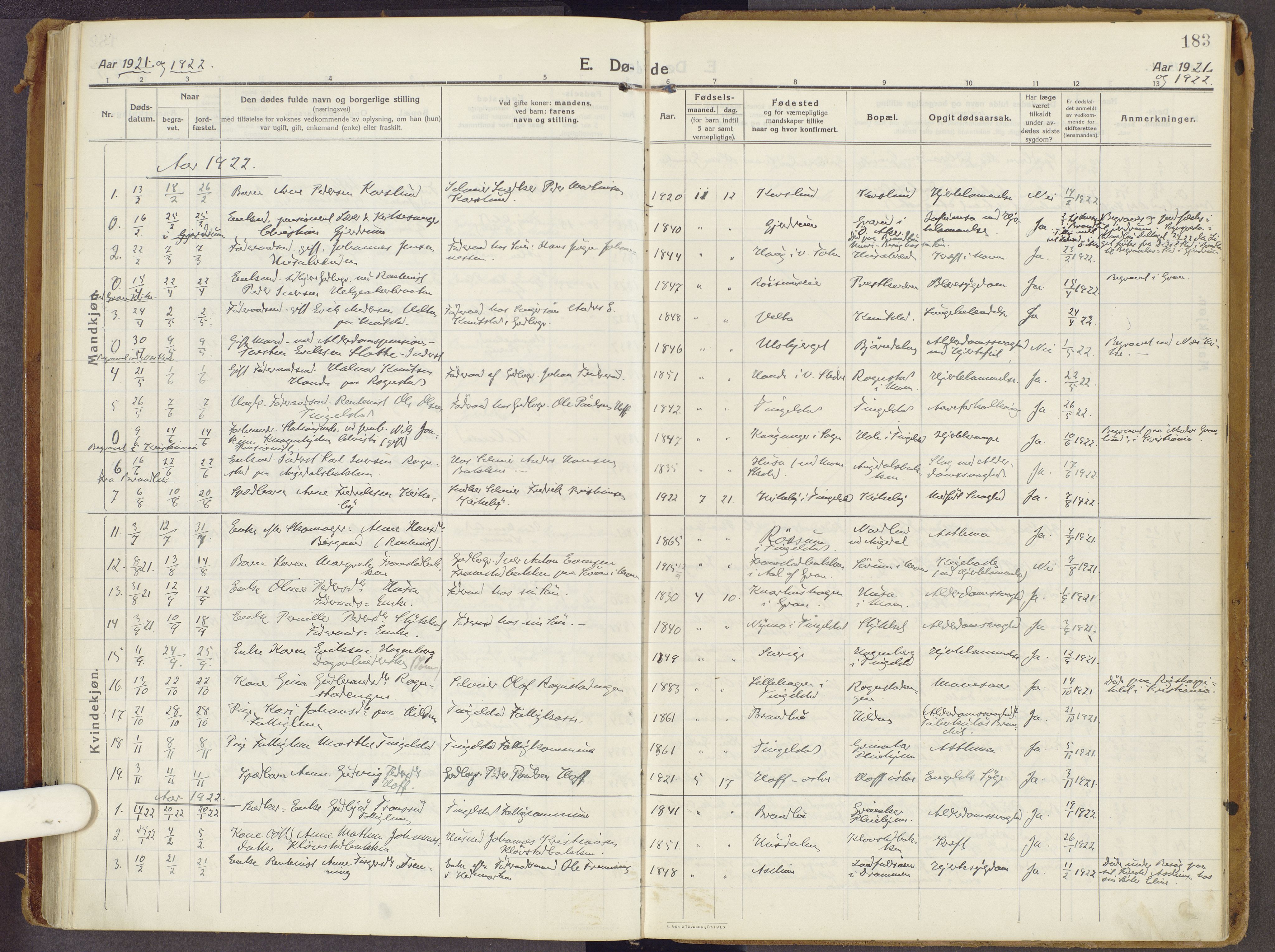 Brandbu prestekontor, SAH/PREST-114/H/Ha/Haa/L0003: Parish register (official) no. 3, 1914-1928, p. 183