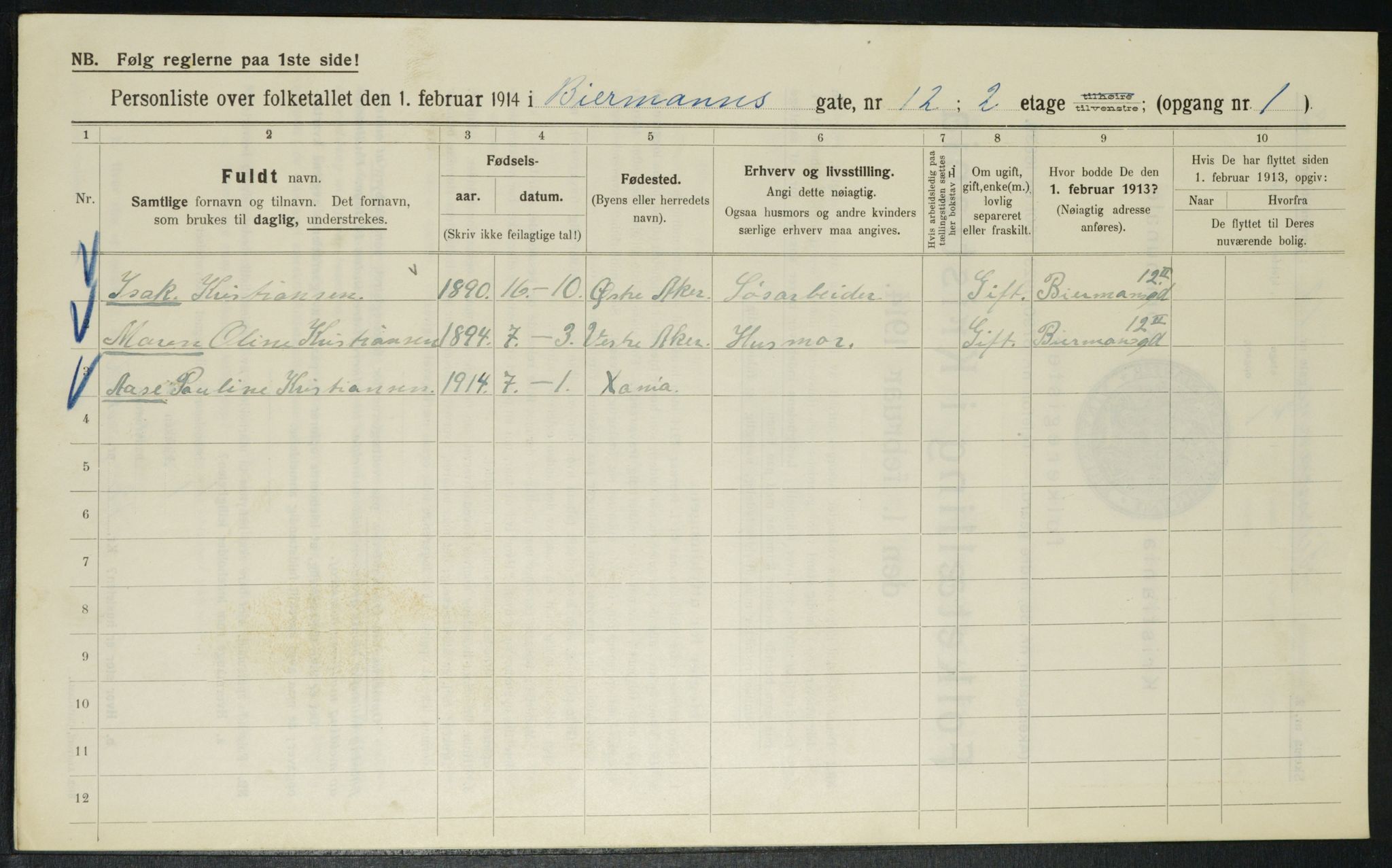 OBA, Municipal Census 1914 for Kristiania, 1914, p. 4907