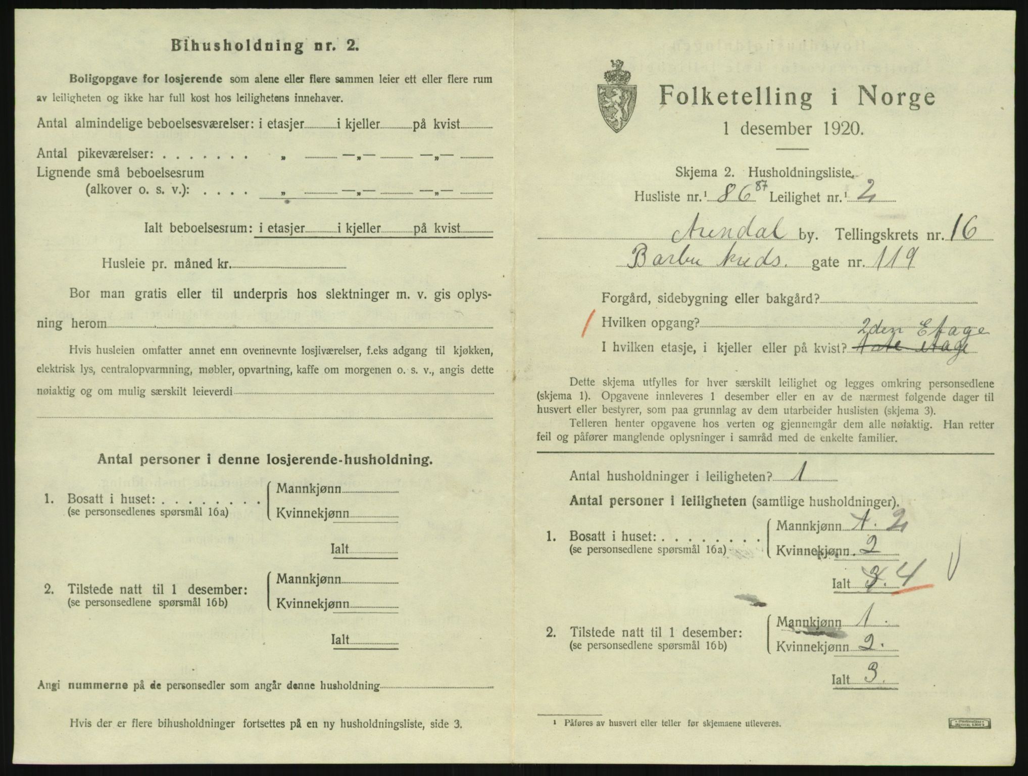 SAK, 1920 census for Arendal, 1920, p. 7622