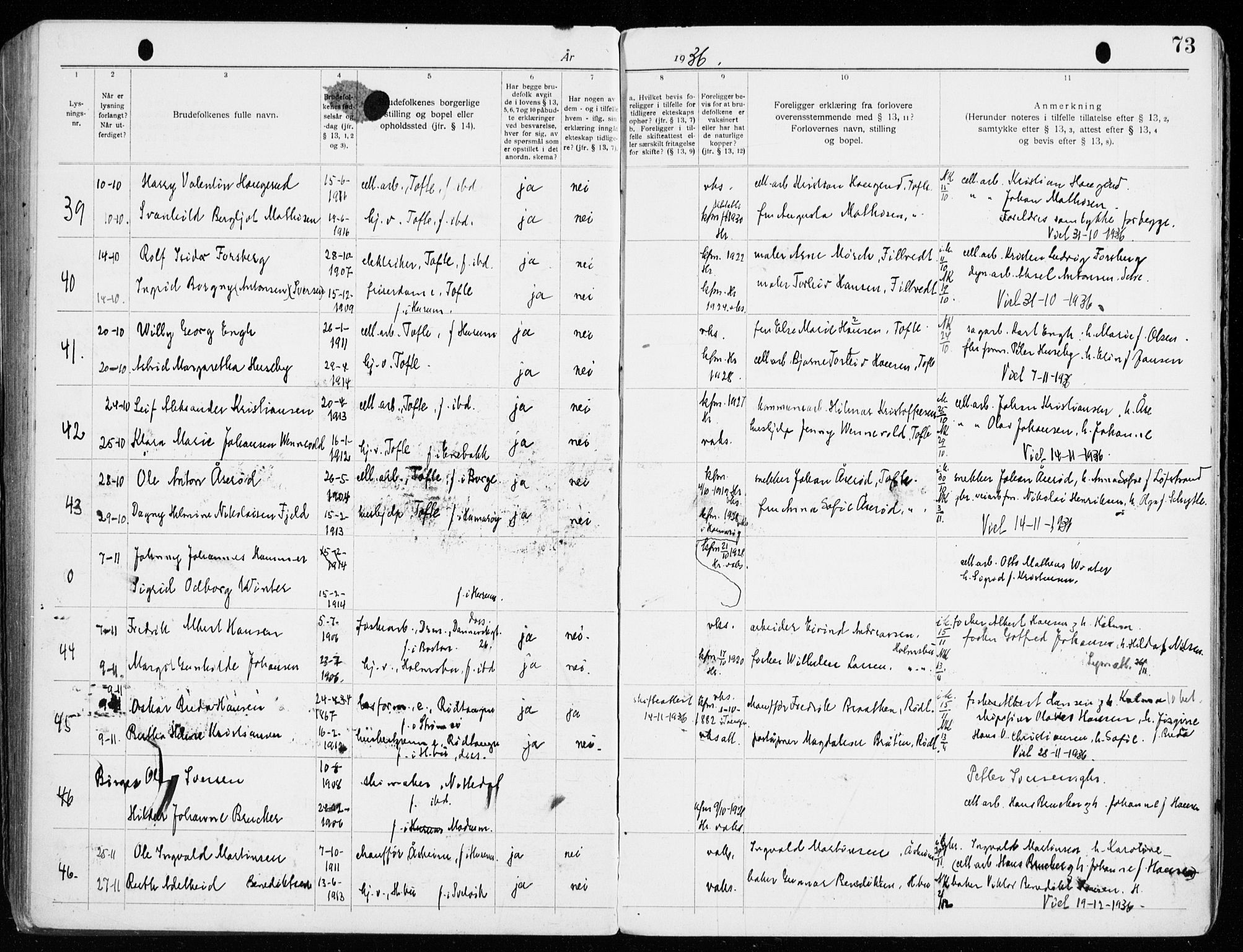 Hurum kirkebøker, AV/SAKO-A-229/H/Ha/L0001: Banns register no. 1, 1919-1941, p. 73