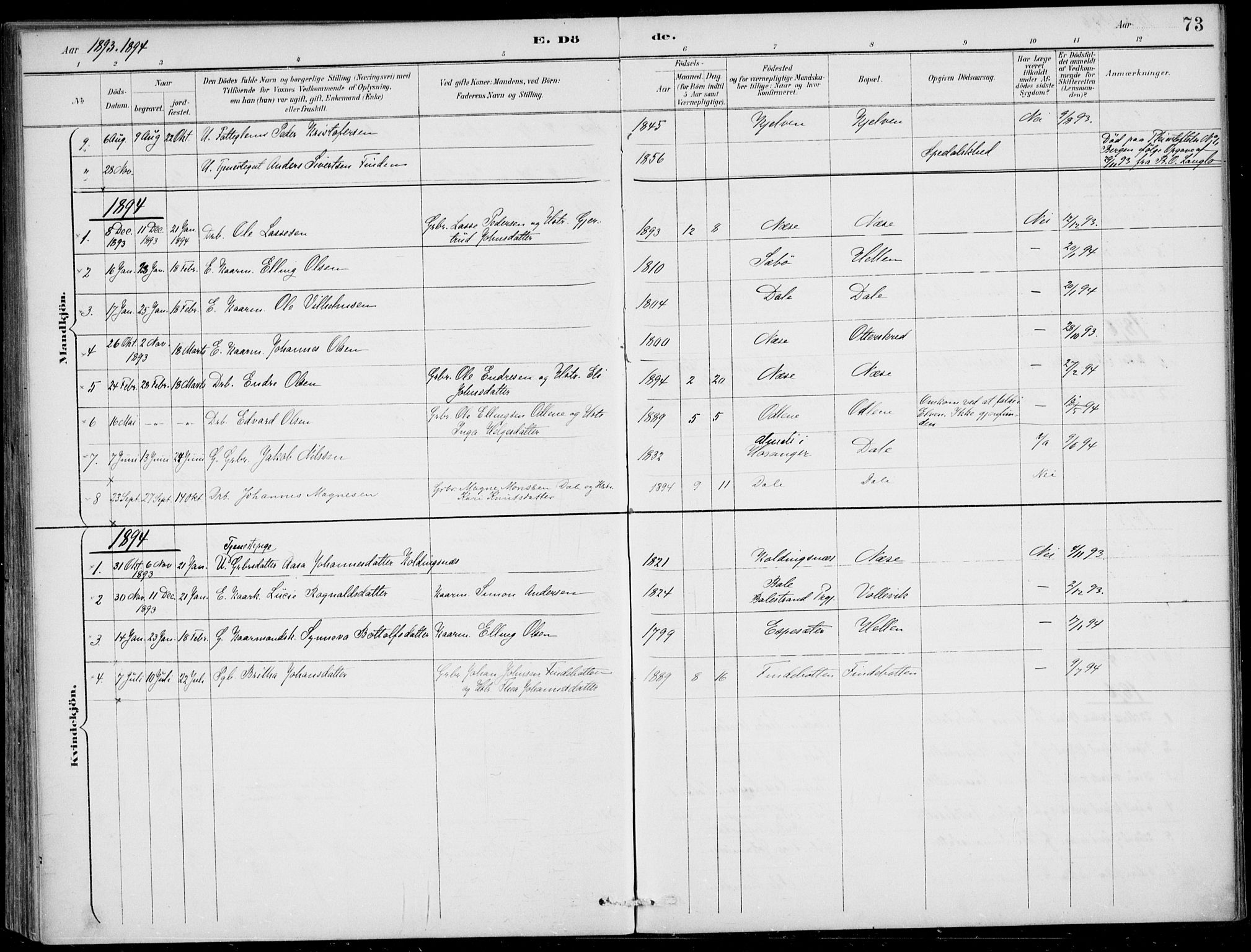 Vik sokneprestembete, SAB/A-81501: Parish register (official) no. C  2, 1891-1910, p. 73