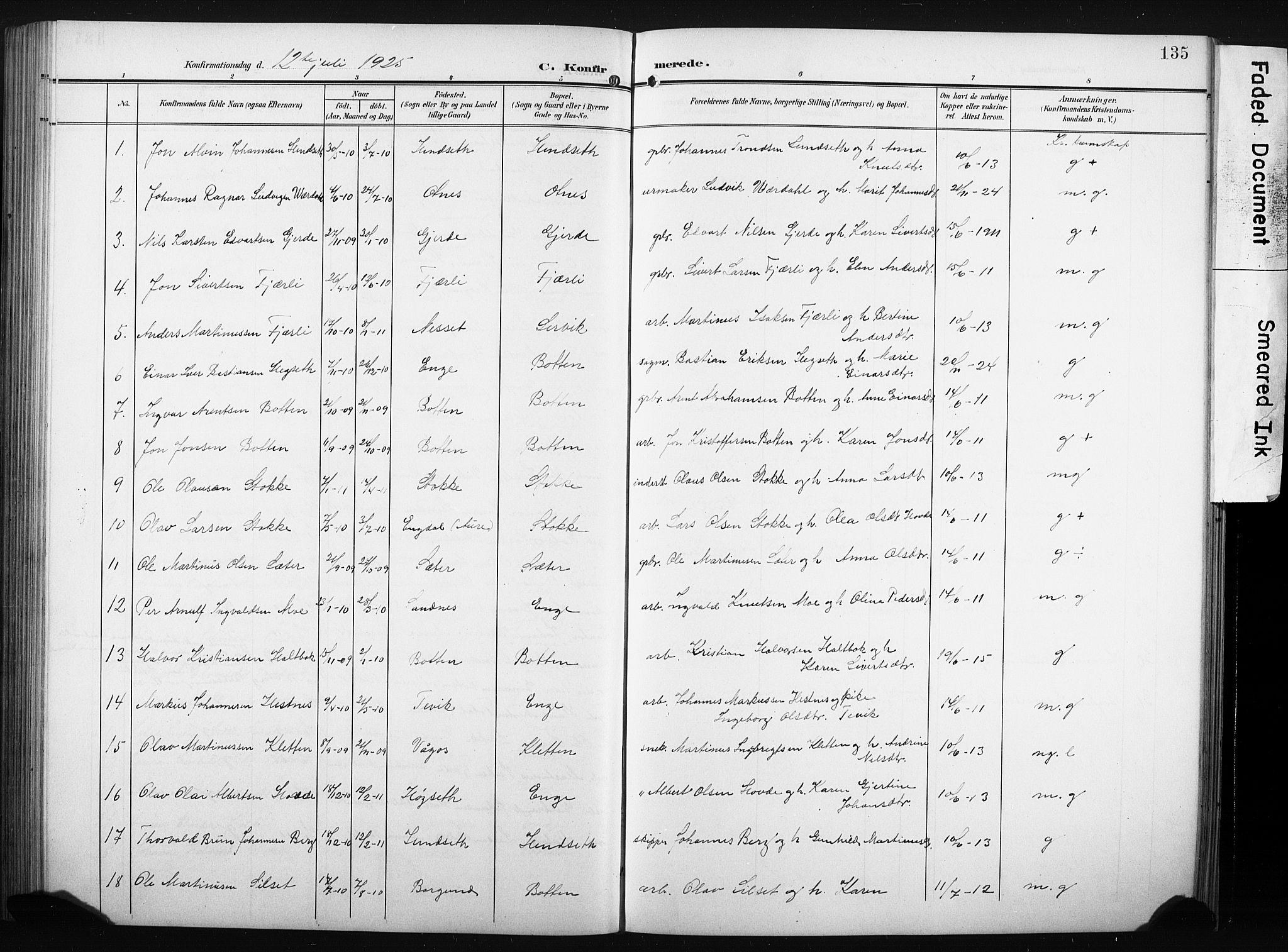 Ministerialprotokoller, klokkerbøker og fødselsregistre - Møre og Romsdal, AV/SAT-A-1454/580/L0927: Parish register (copy) no. 580C02, 1904-1932, p. 135