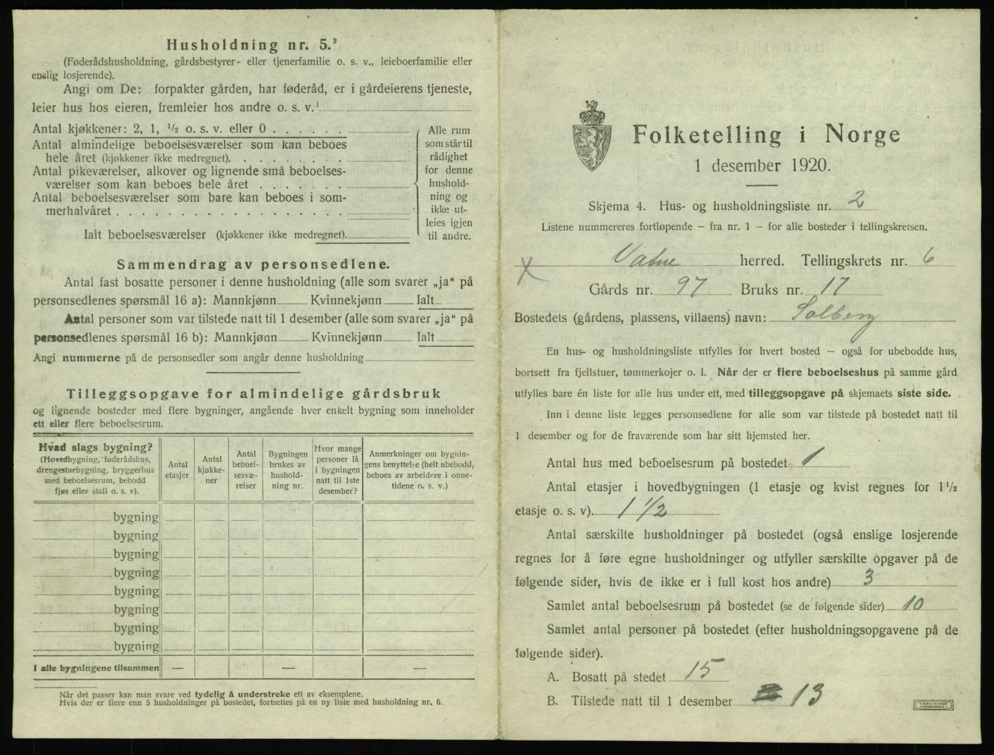 SAT, 1920 census for Vatne, 1920, p. 366