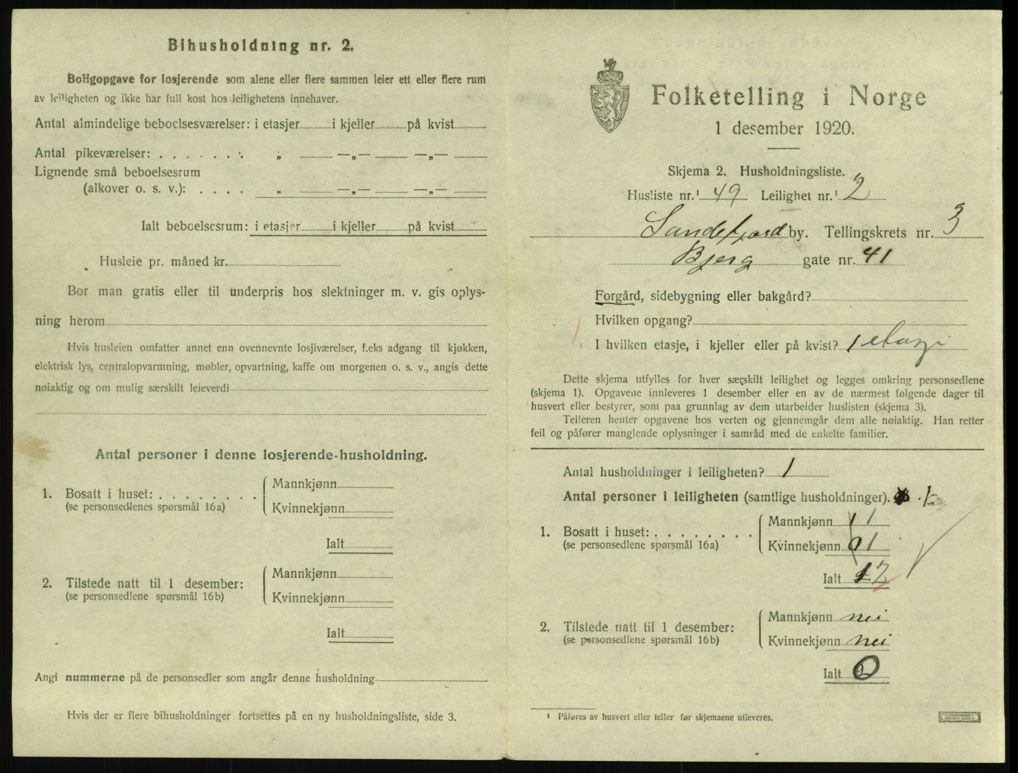 SAKO, 1920 census for Sandefjord, 1920, p. 2066