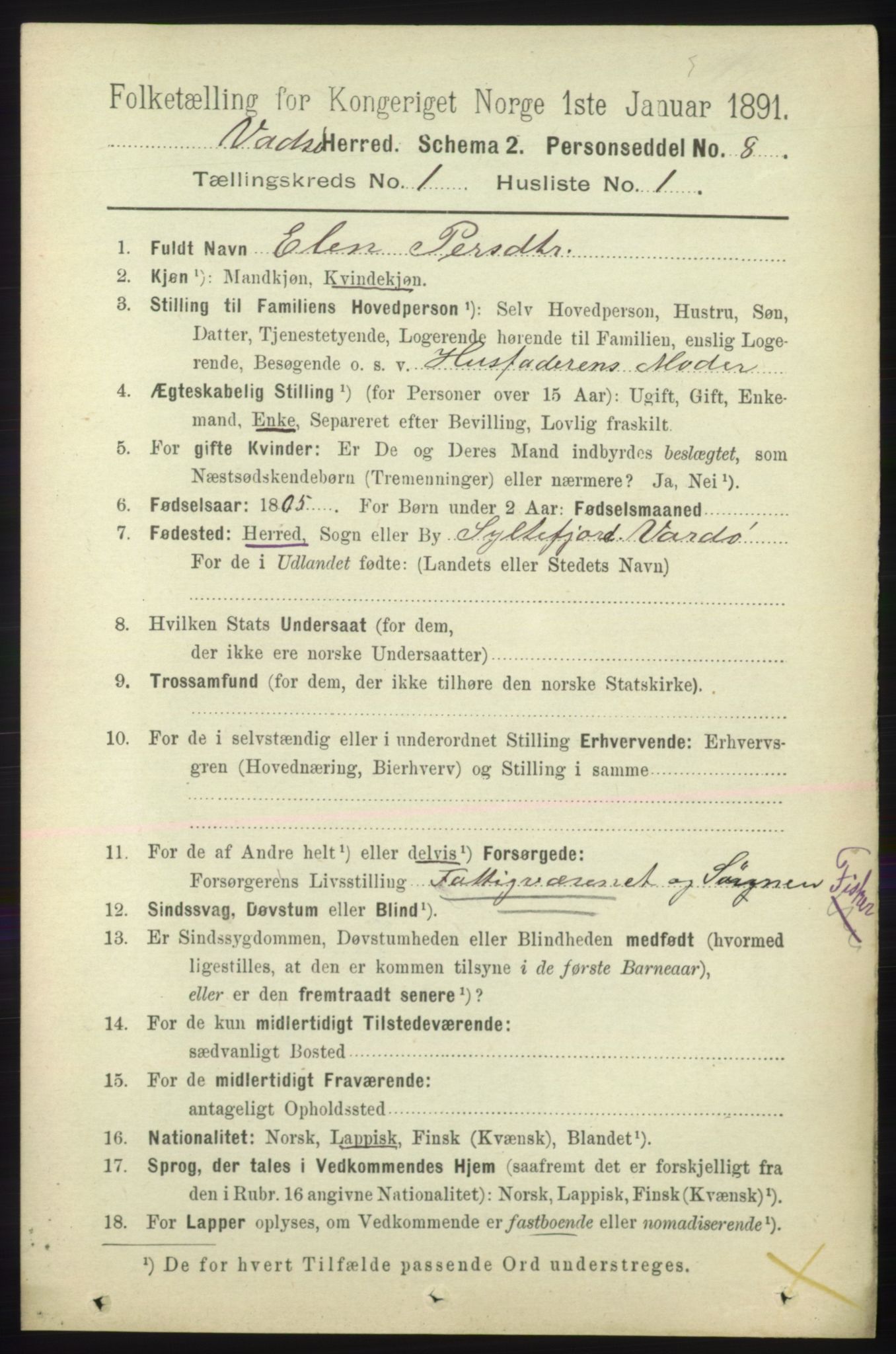 RA, 1891 census for 2029 Vadsø, 1891, p. 81