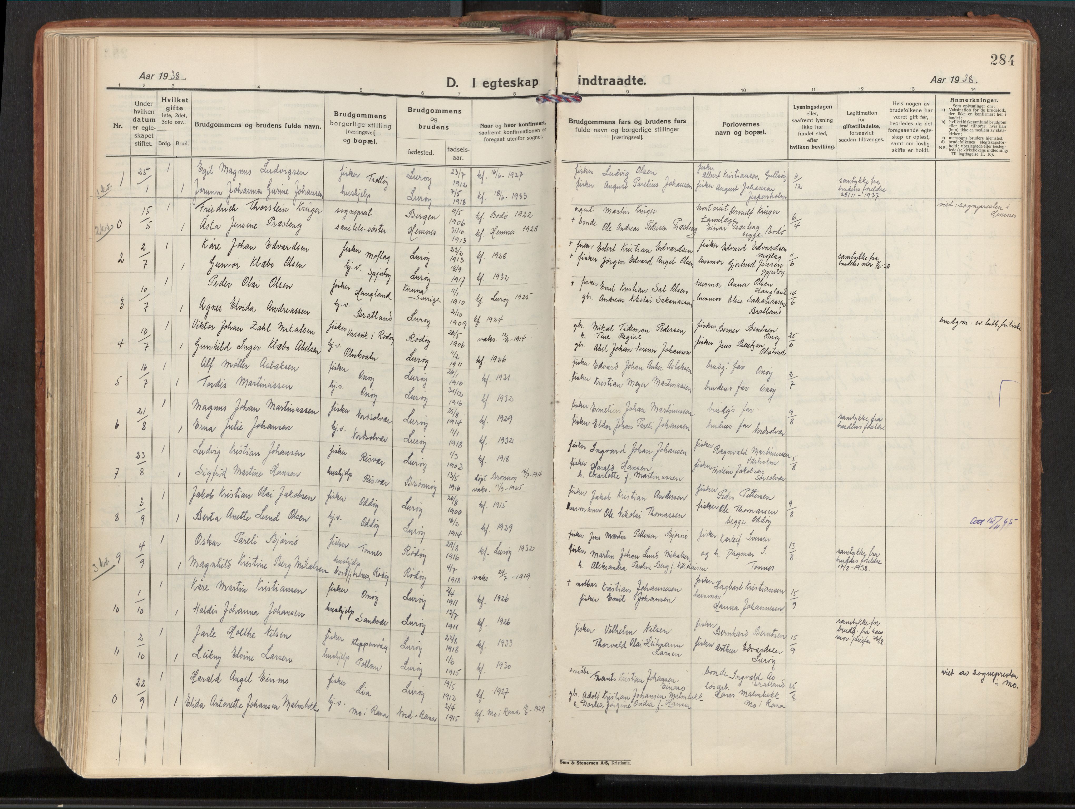 Ministerialprotokoller, klokkerbøker og fødselsregistre - Nordland, SAT/A-1459/839/L0570: Parish register (official) no. 839A07, 1923-1942, p. 284