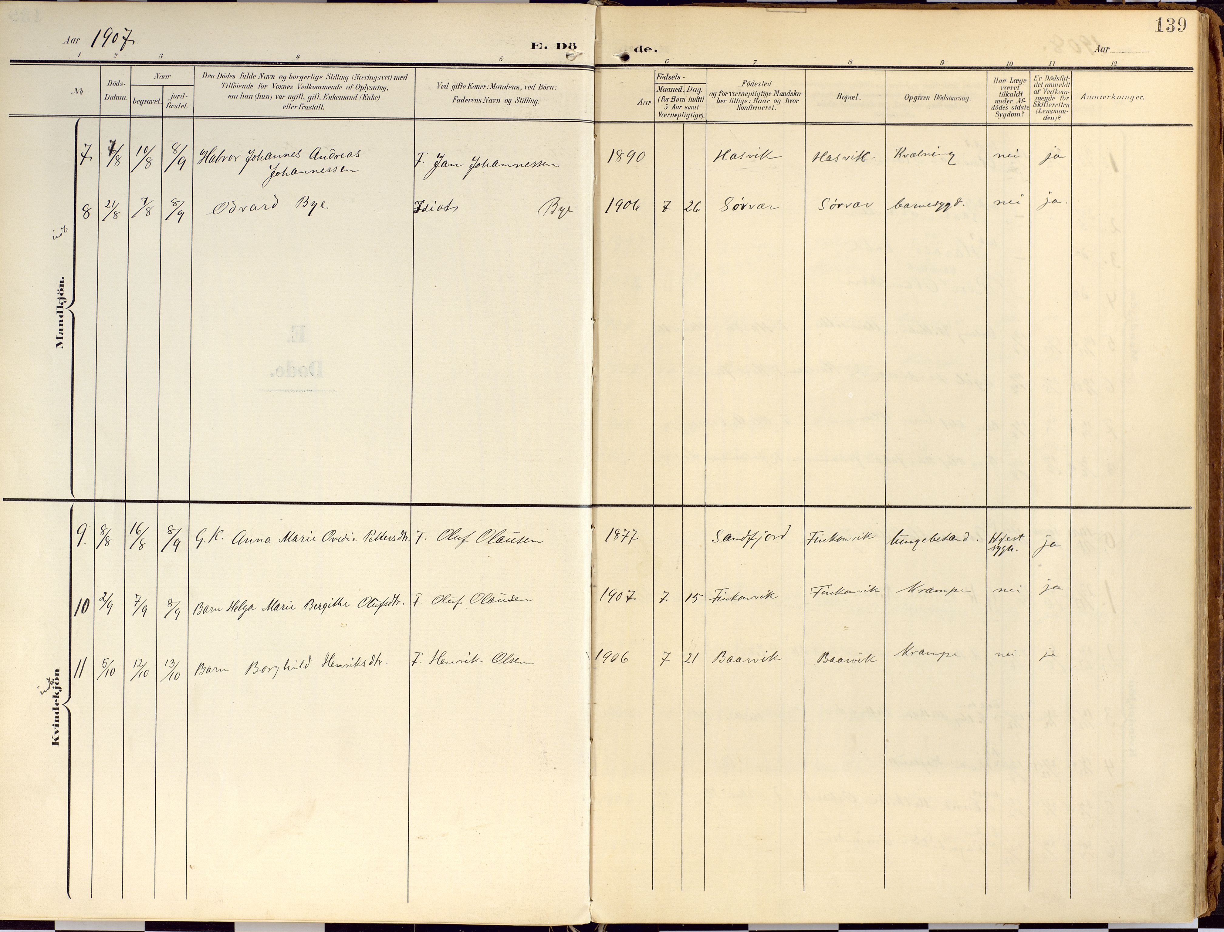 Loppa sokneprestkontor, AV/SATØ-S-1339/H/Ha/L0010kirke: Parish register (official) no. 10, 1907-1922, p. 139