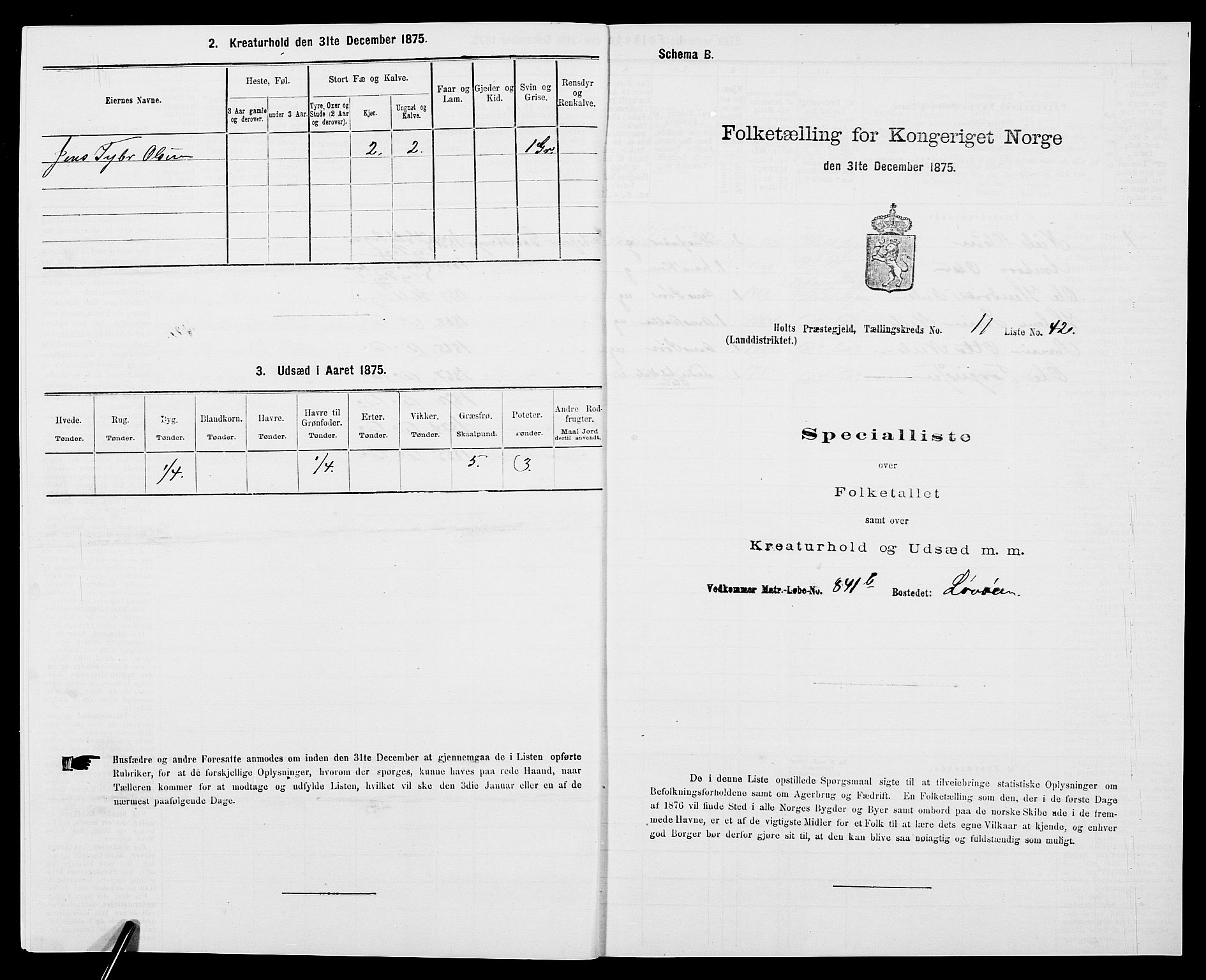 SAK, 1875 census for 0914L Holt/Holt, 1875, p. 1491