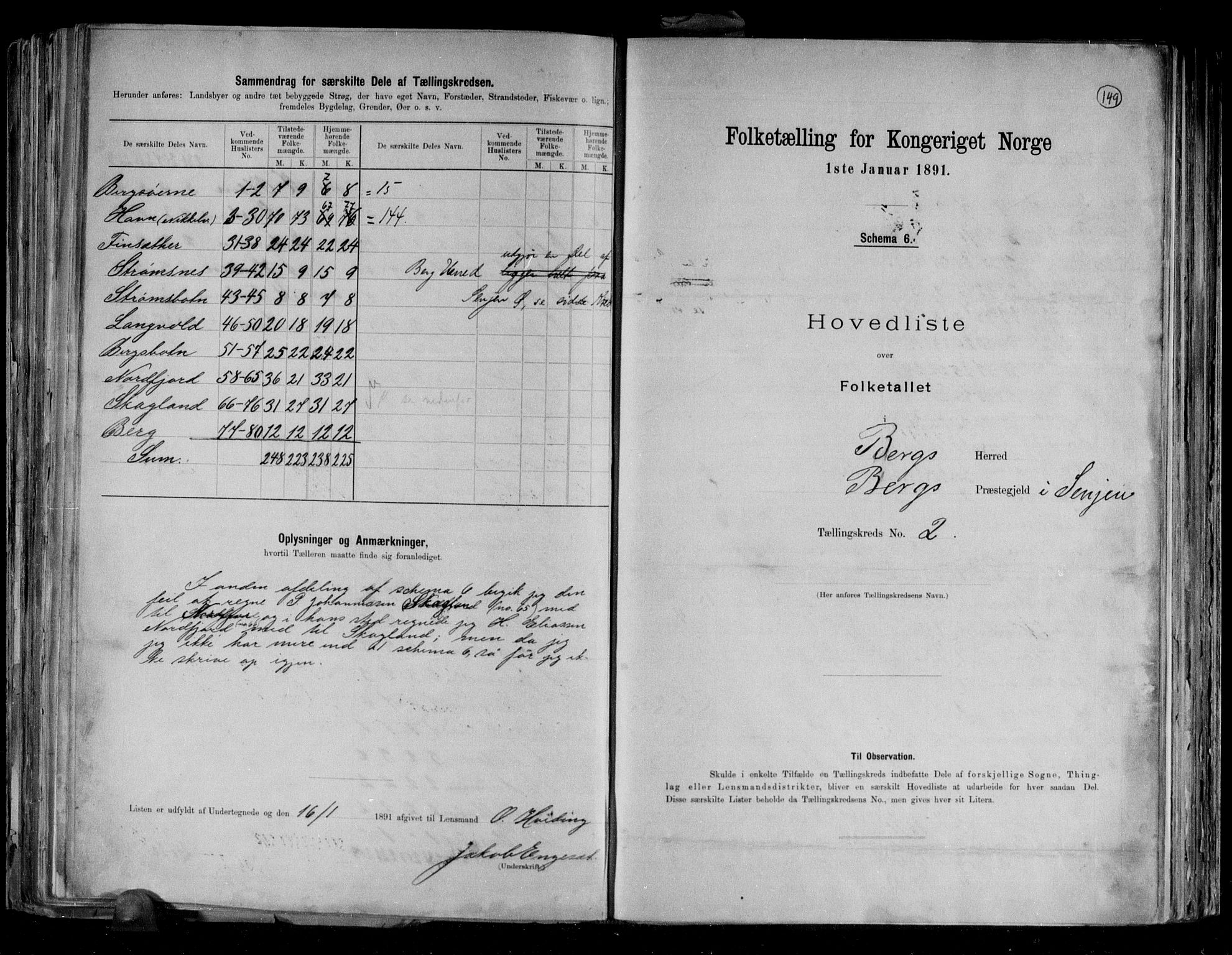 RA, 1891 census for 1929 Berg, 1891, p. 6