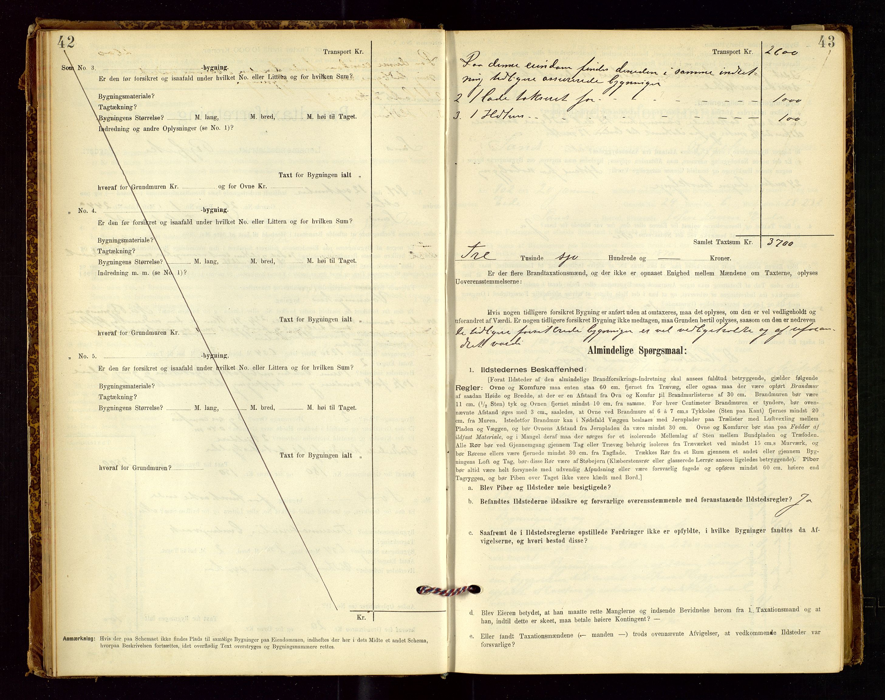 Sand lensmannskontor, AV/SAST-A-100415/Goc/L0001: "Brandtaxationsprotokol", 1895-1935, p. 42-43