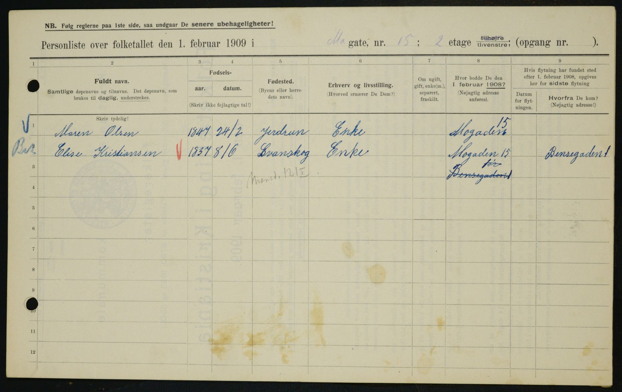 OBA, Municipal Census 1909 for Kristiania, 1909, p. 59242