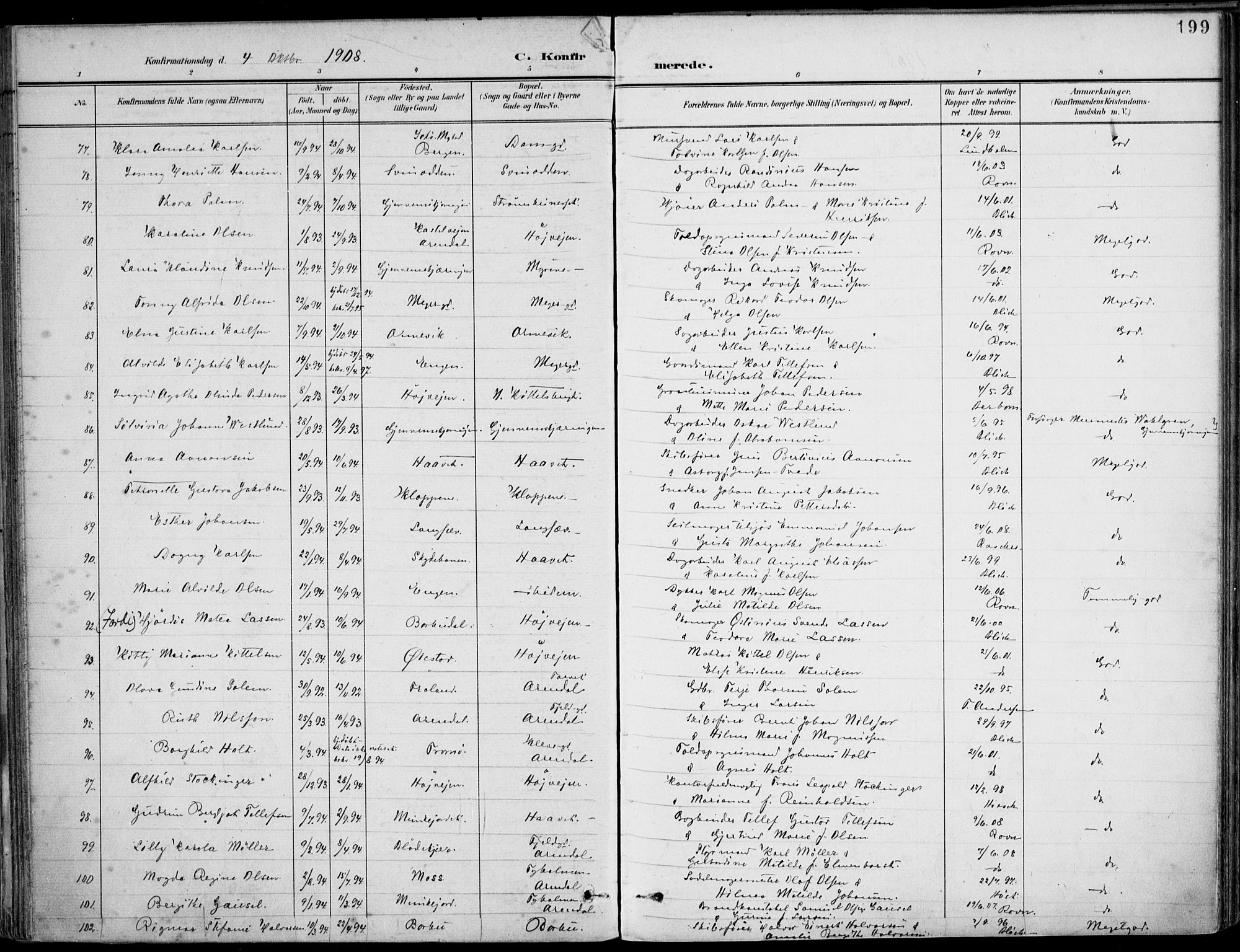 Barbu sokneprestkontor, AV/SAK-1111-0003/F/Fa/L0005: Parish register (official) no. A 5, 1899-1909, p. 199