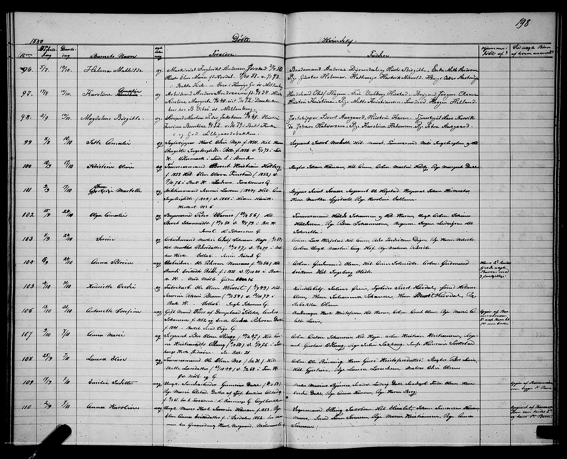 Ministerialprotokoller, klokkerbøker og fødselsregistre - Sør-Trøndelag, SAT/A-1456/604/L0220: Parish register (copy) no. 604C03, 1870-1885, p. 198