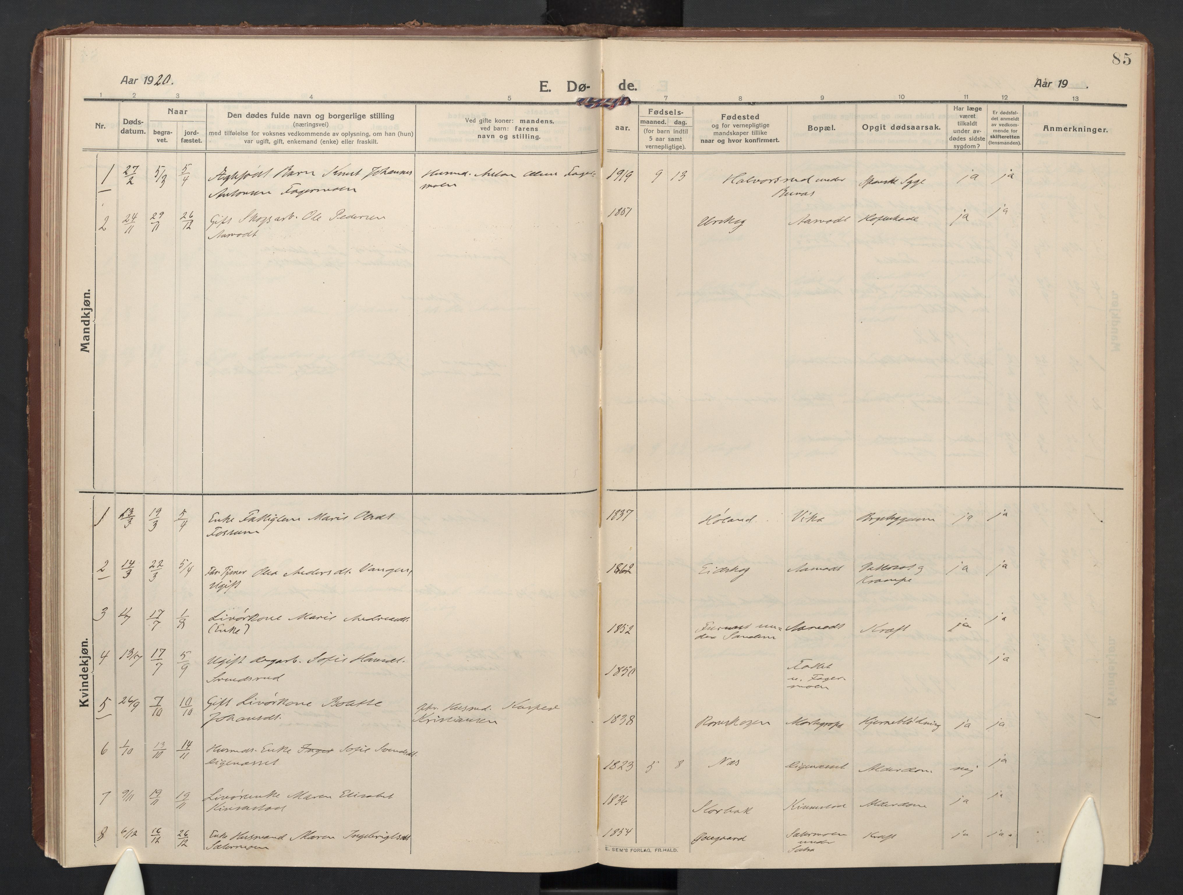 Høland prestekontor Kirkebøker, SAO/A-10346a/F/Fc: Parish register (official) no. III 4, 1912-1924, p. 85
