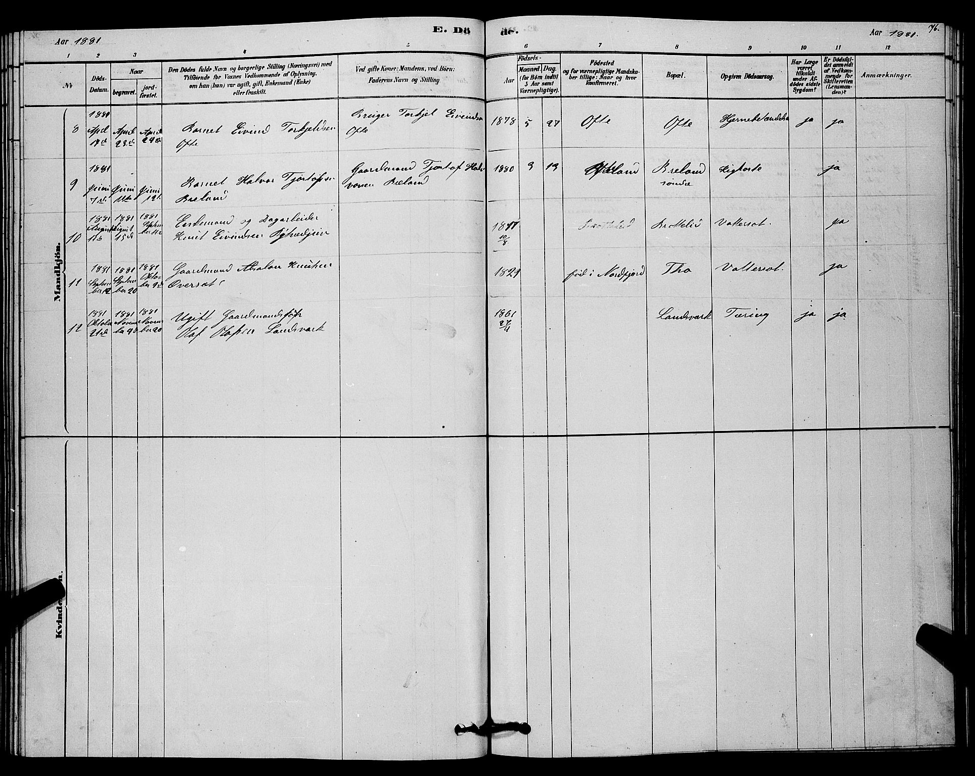 Lårdal kirkebøker, SAKO/A-284/G/Gc/L0003: Parish register (copy) no. III 3, 1878-1890, p. 76