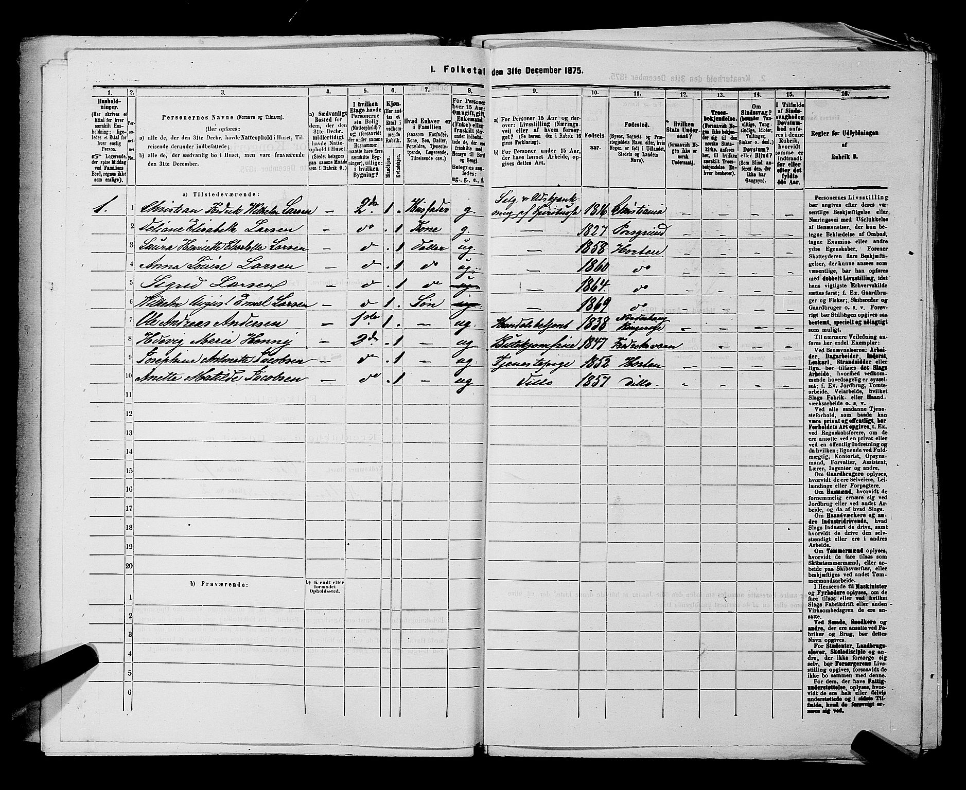 SAKO, 1875 census for 0703P Horten, 1875, p. 813