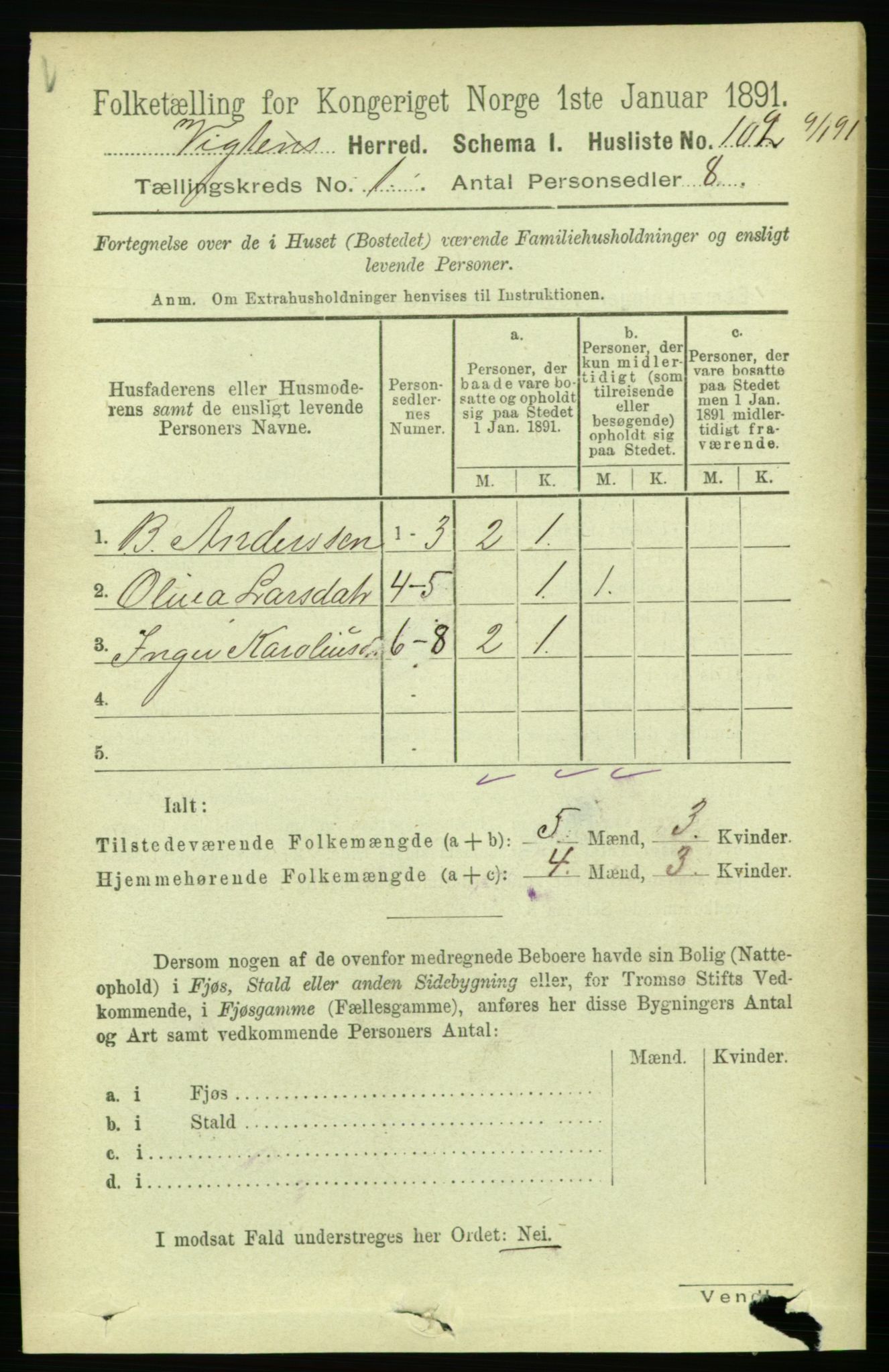 RA, 1891 census for 1750 Vikna, 1891, p. 123