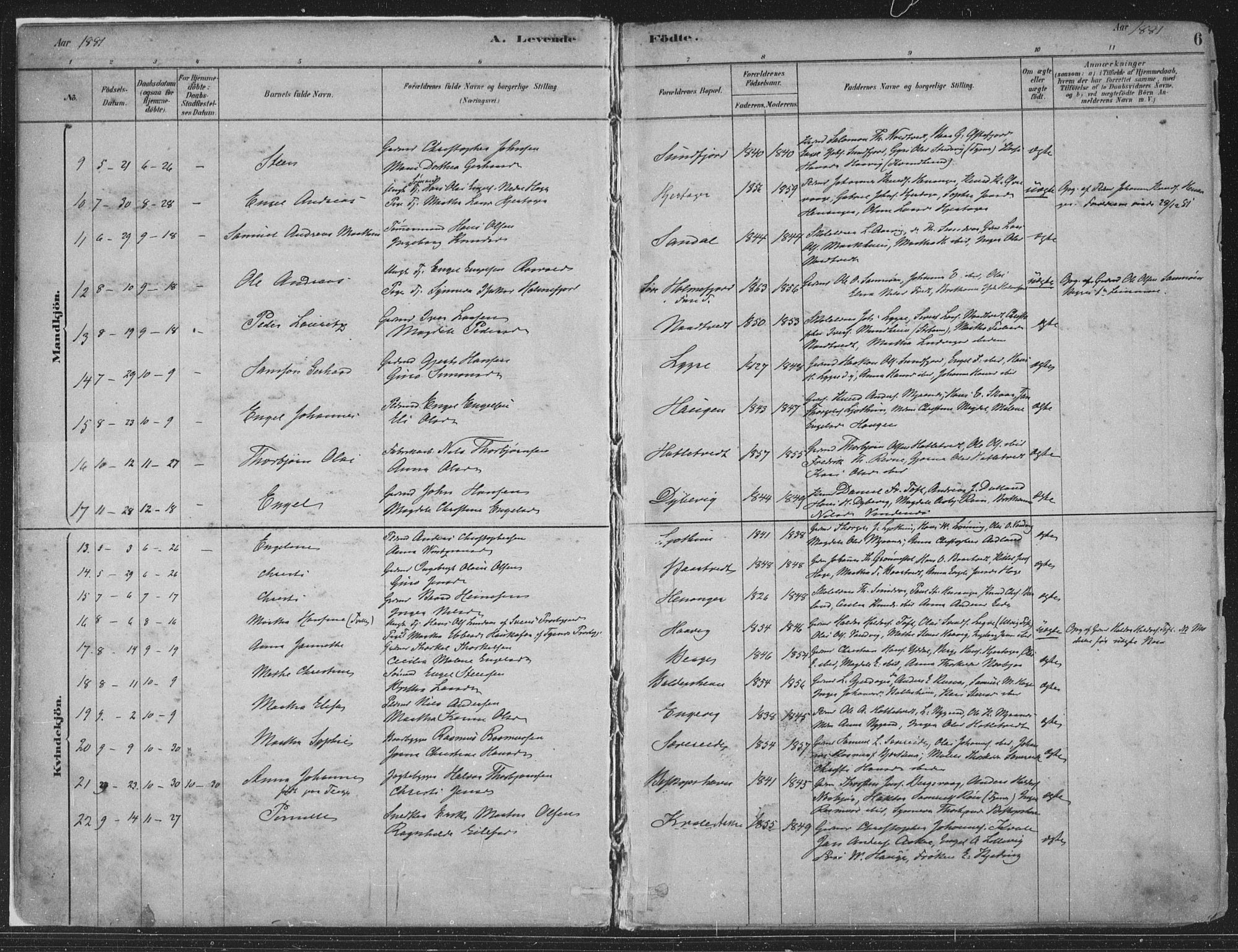 Fusa sokneprestembete, SAB/A-75401/H/Haa: Parish register (official) no. D 1, 1880-1938, p. 6