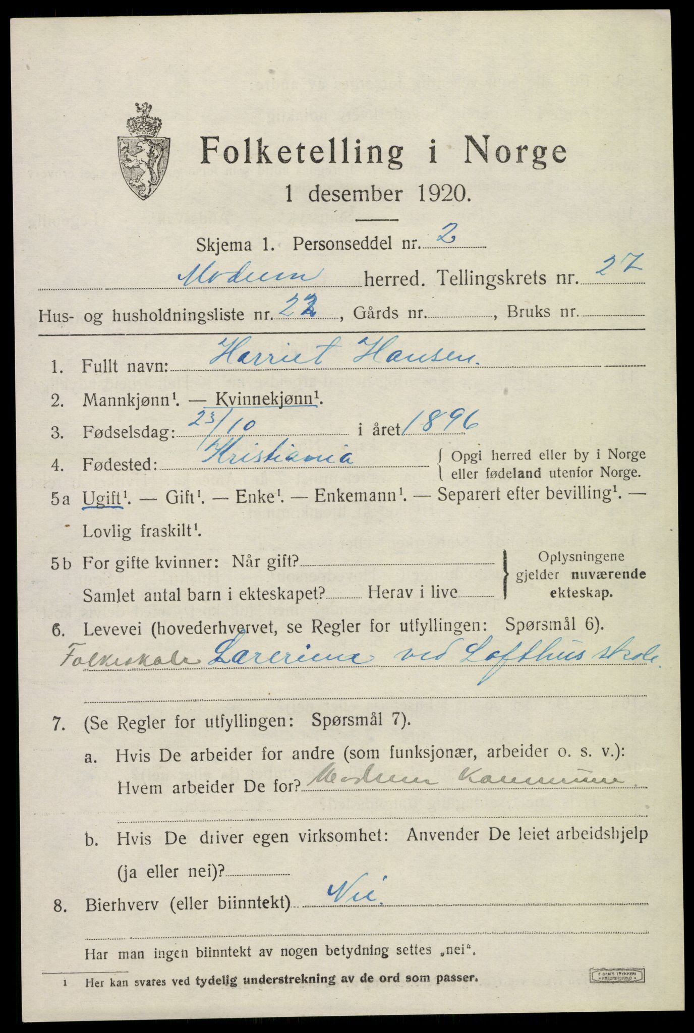 SAKO, 1920 census for Modum, 1920, p. 26205