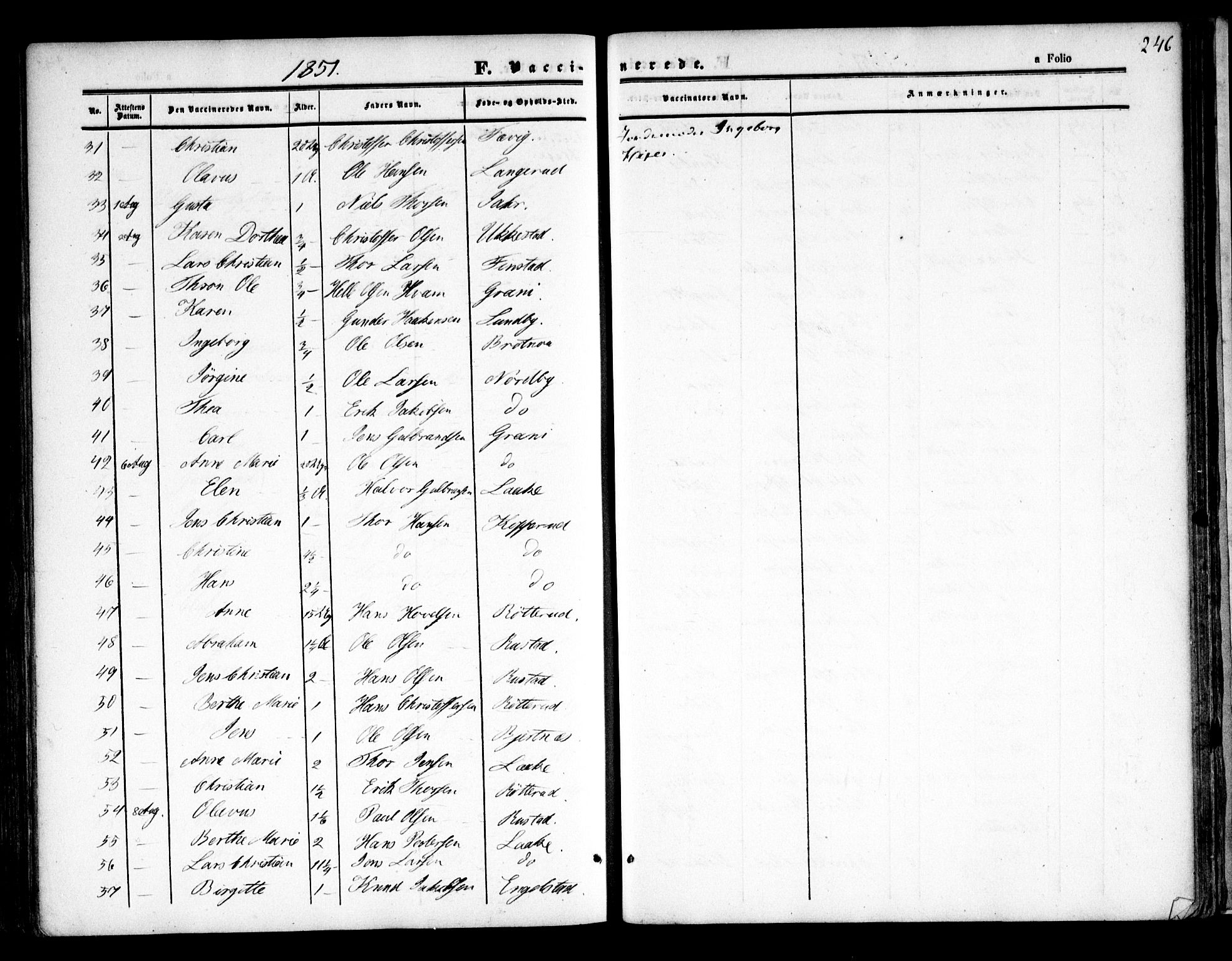 Nannestad prestekontor Kirkebøker, SAO/A-10414a/F/Fa/L0011: Parish register (official) no. I 11, 1850-1859, p. 246
