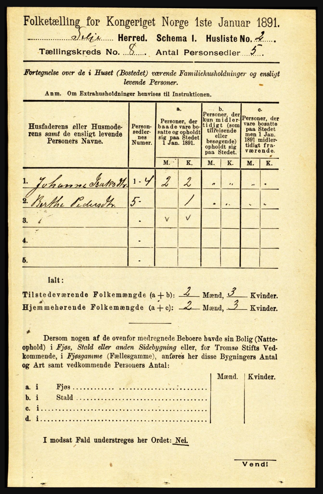 RA, 1891 census for 1441 Selje, 1891, p. 2322