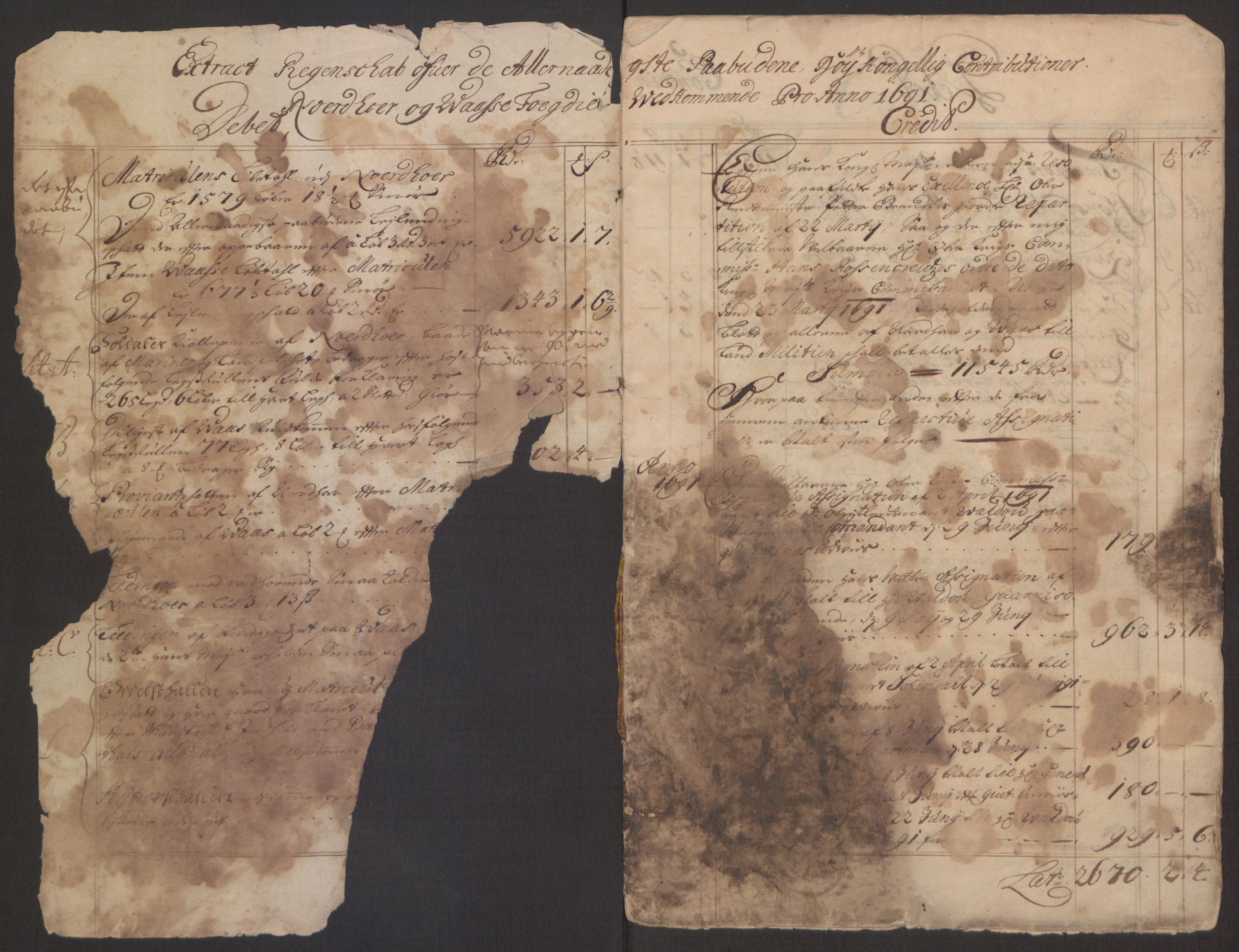 Rentekammeret inntil 1814, Reviderte regnskaper, Fogderegnskap, RA/EA-4092/R51/L3181: Fogderegnskap Nordhordland og Voss, 1691-1692, p. 4