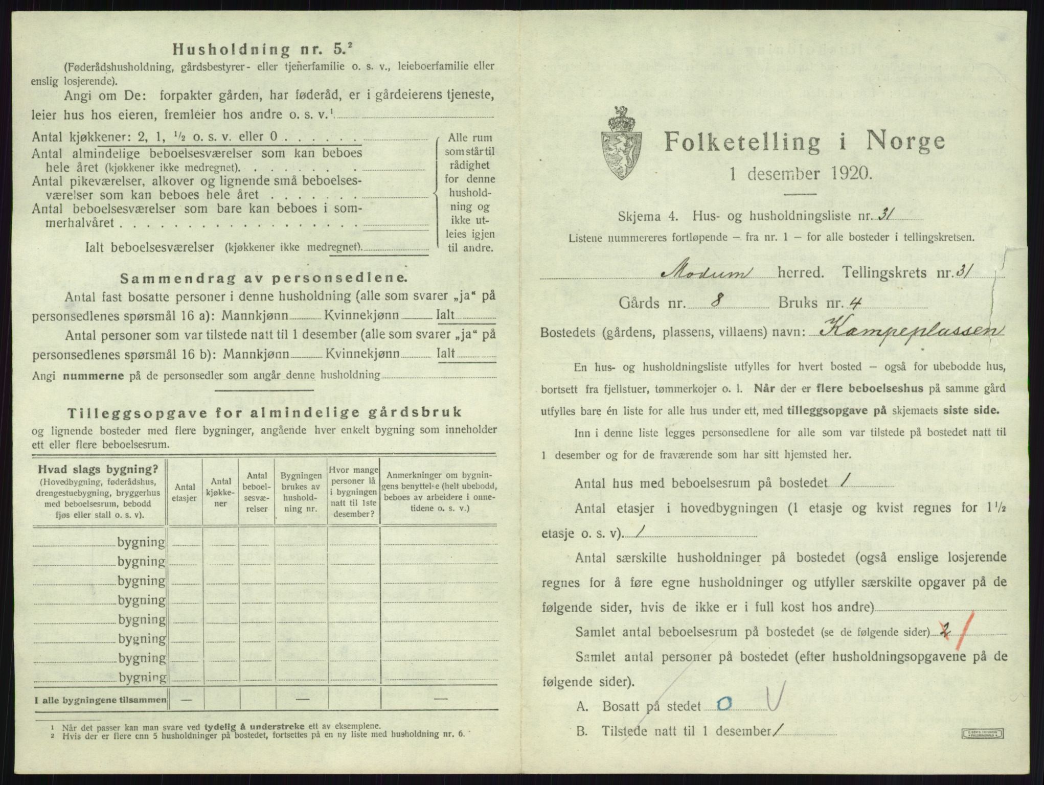 SAKO, 1920 census for Modum, 1920, p. 4045