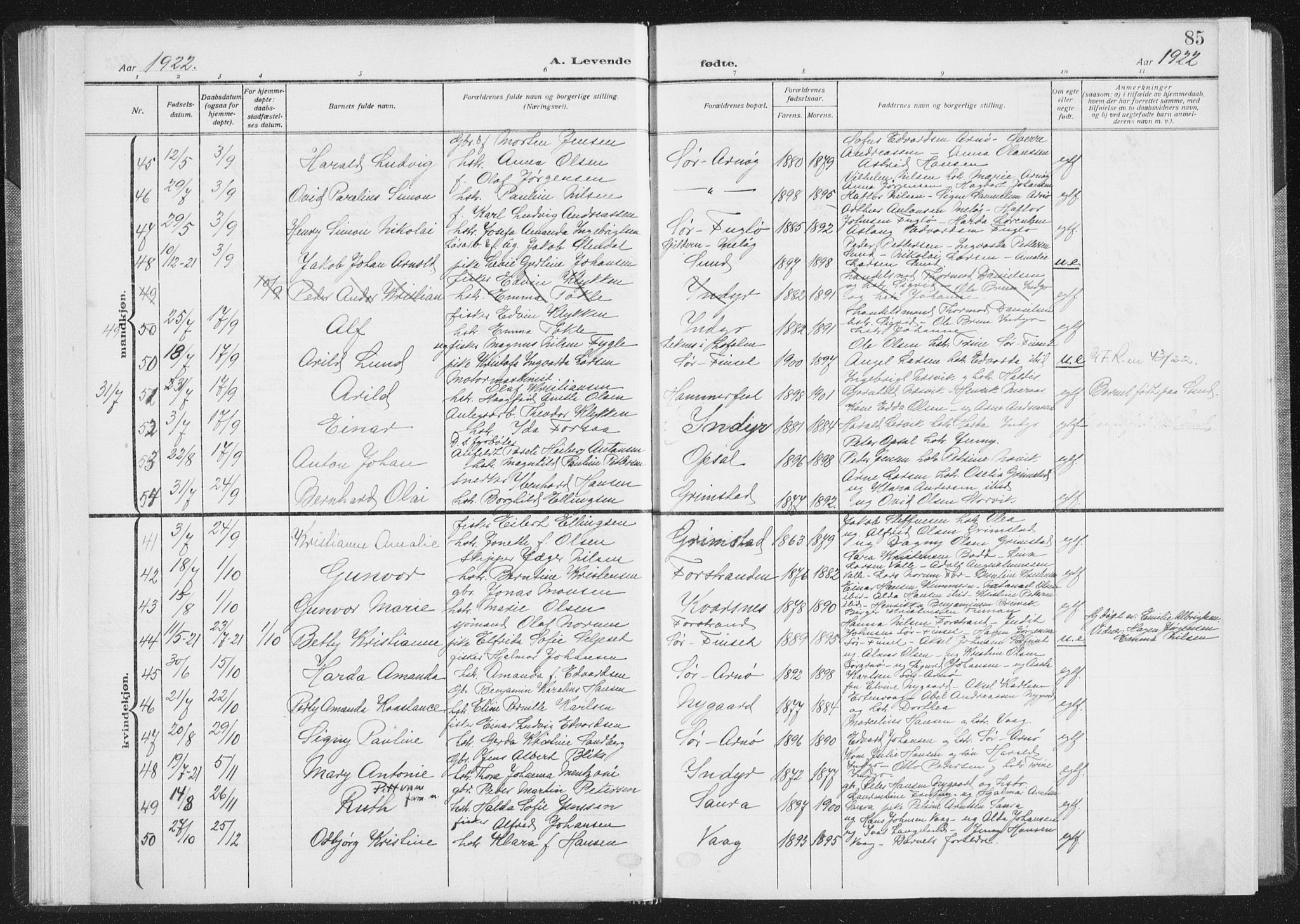 Ministerialprotokoller, klokkerbøker og fødselsregistre - Nordland, AV/SAT-A-1459/805/L0104: Parish register (official) no. 805A09, 1909-1926, p. 85