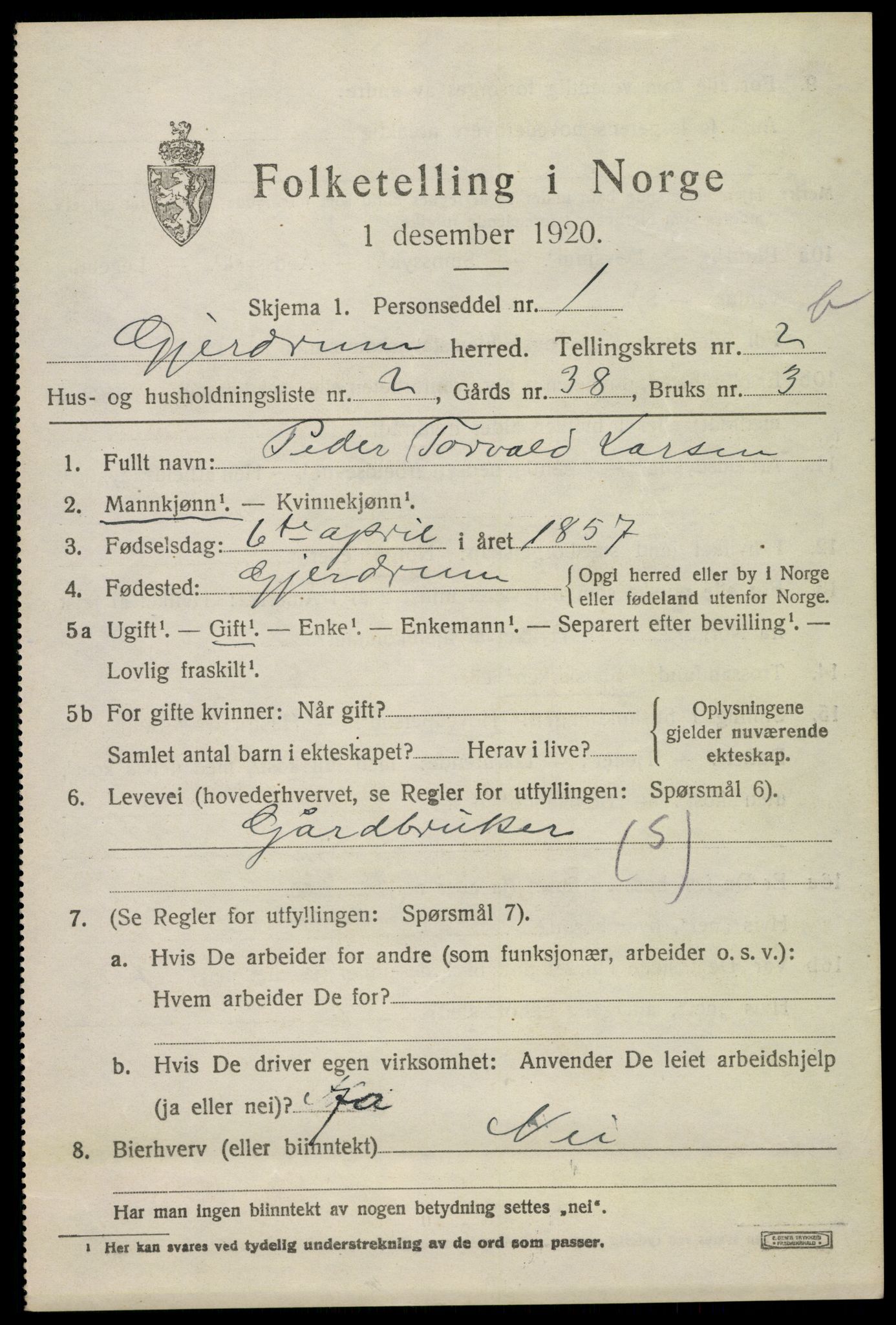 SAO, 1920 census for Gjerdrum, 1920, p. 1360