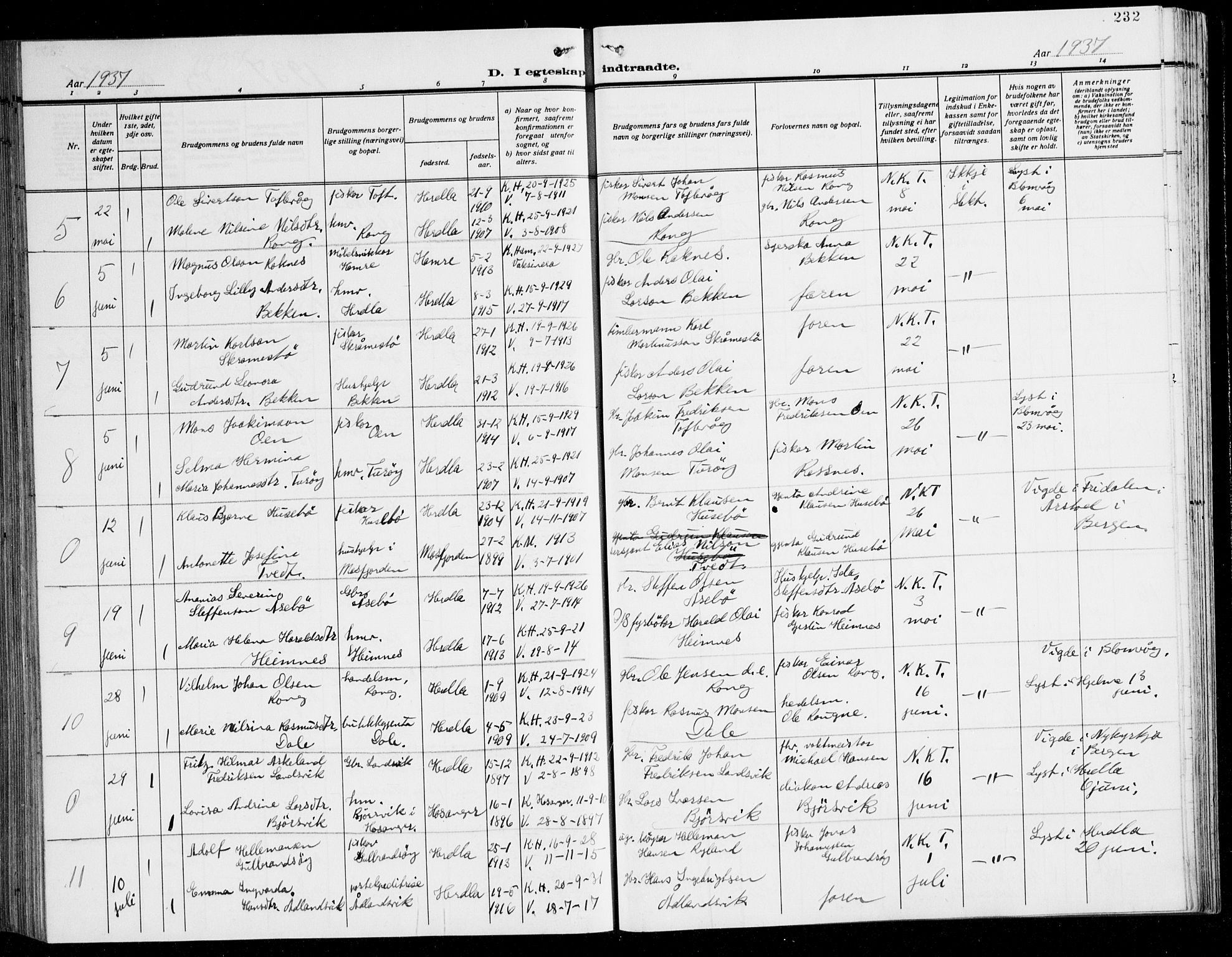 Herdla Sokneprestembete, AV/SAB-A-75701/H/Hab: Parish register (copy) no. C 3, 1926-1940, p. 232