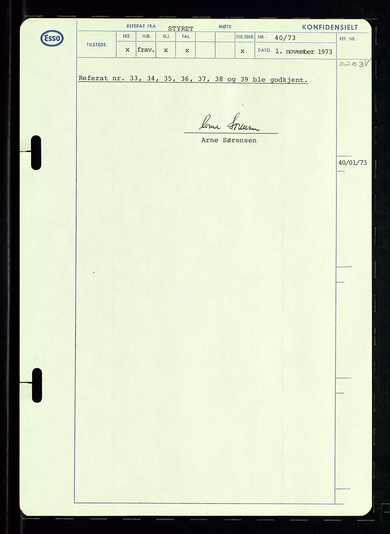 Pa 0982 - Esso Norge A/S, AV/SAST-A-100448/A/Aa/L0003/0002: Den administrerende direksjon Board minutes (styrereferater) og Bedriftforsamlingsprotokoll / Den administrerende direksjon Board minutes (styrereferater), 1970-1974, p. 46