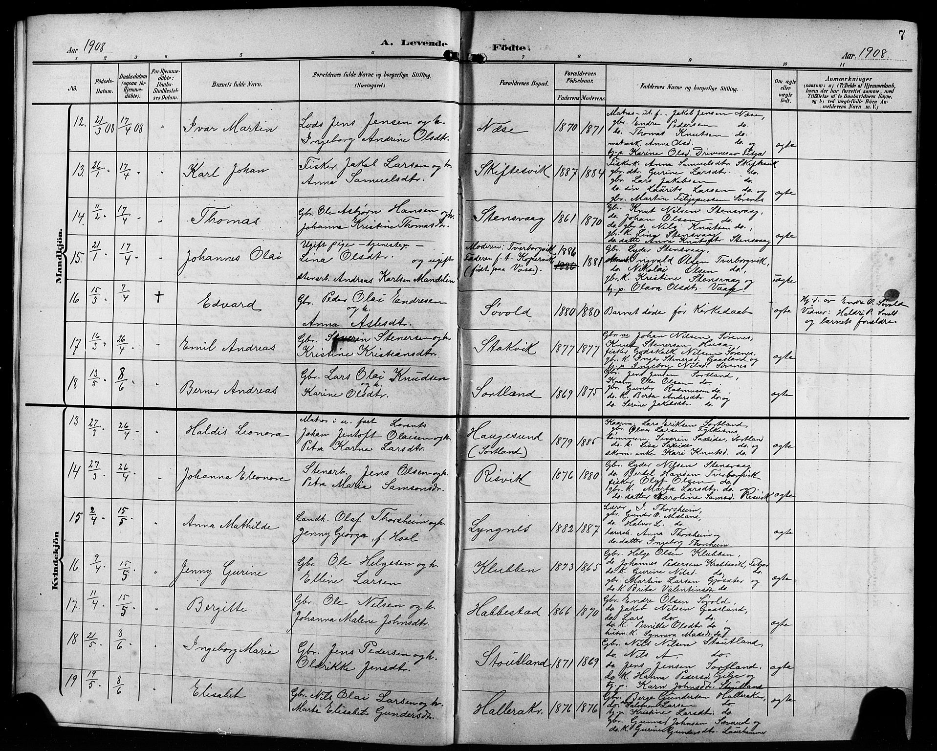 Finnås sokneprestembete, AV/SAB-A-99925/H/Ha/Hab/Habb/L0005: Parish register (copy) no. B 5, 1907-1920, p. 7