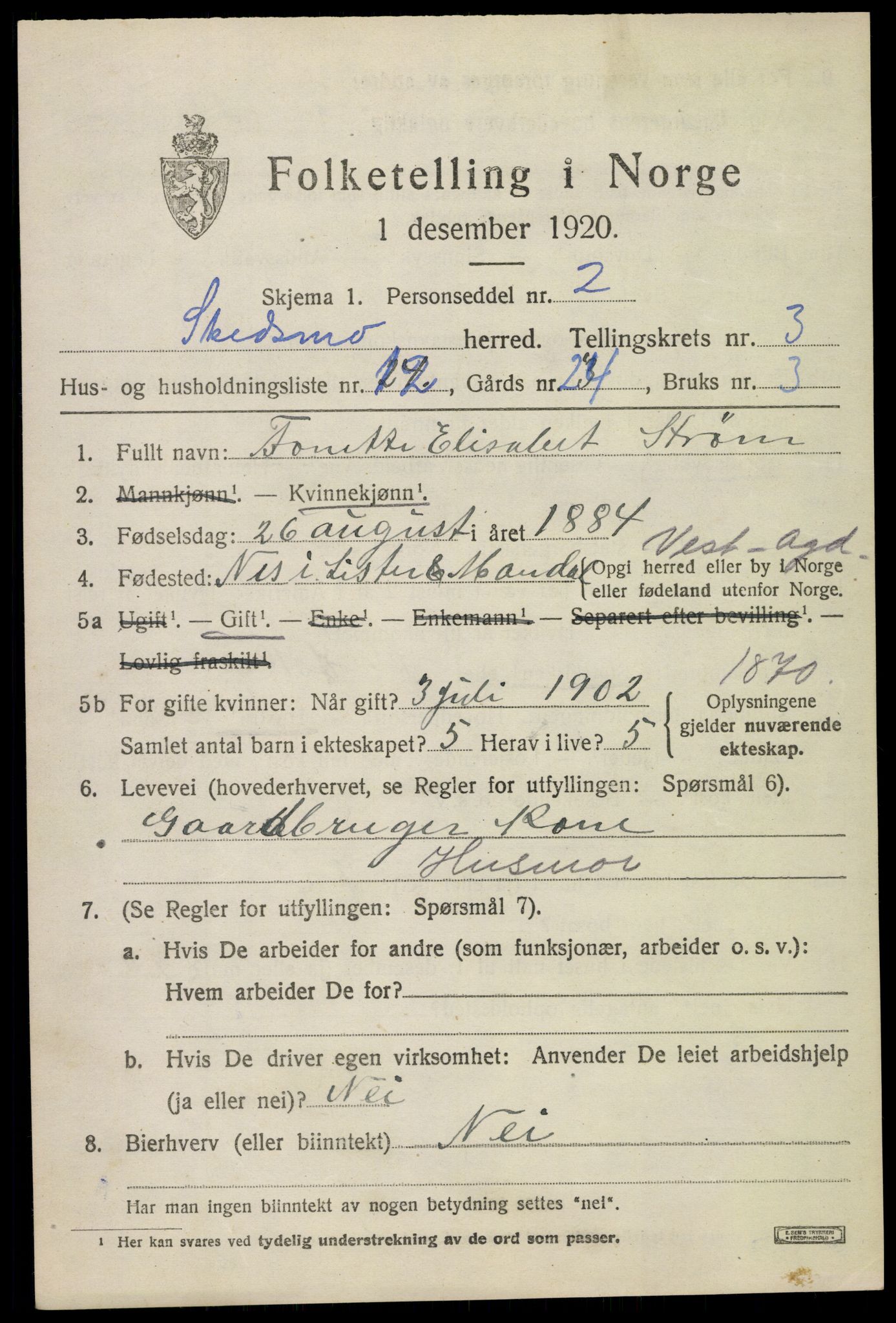 SAO, 1920 census for Skedsmo, 1920, p. 3699