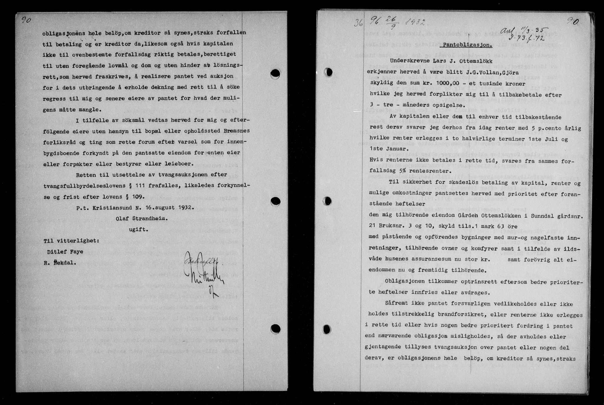 Nordmøre sorenskriveri, AV/SAT-A-4132/1/2/2Ca/L0076: Mortgage book no. 66, 1932-1933, Deed date: 26.09.1932