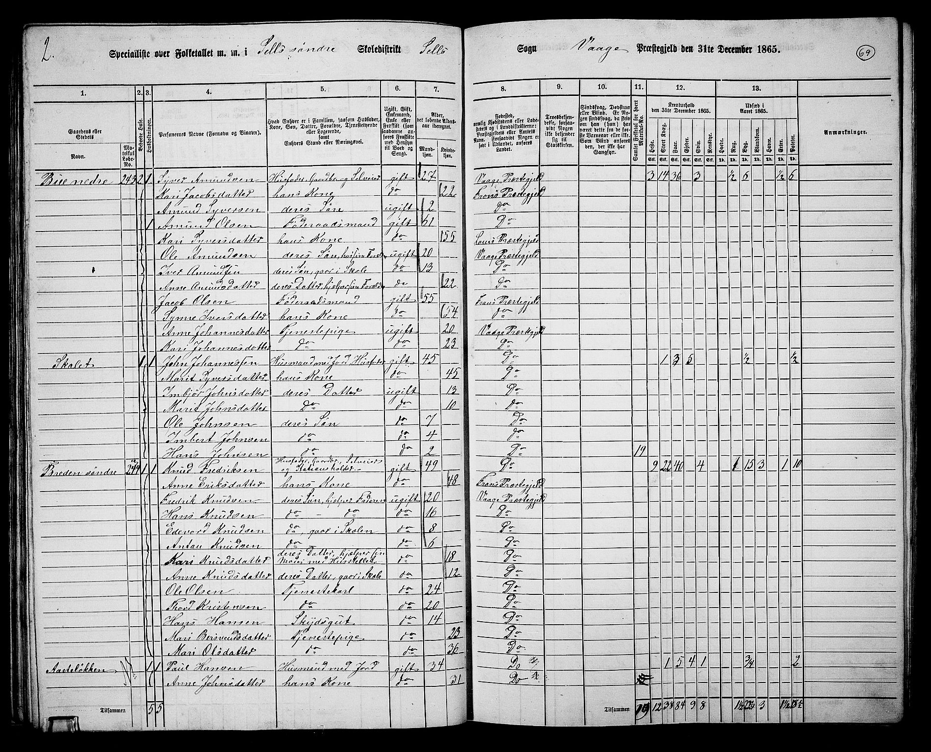 RA, 1865 census for Vågå, 1865, p. 229