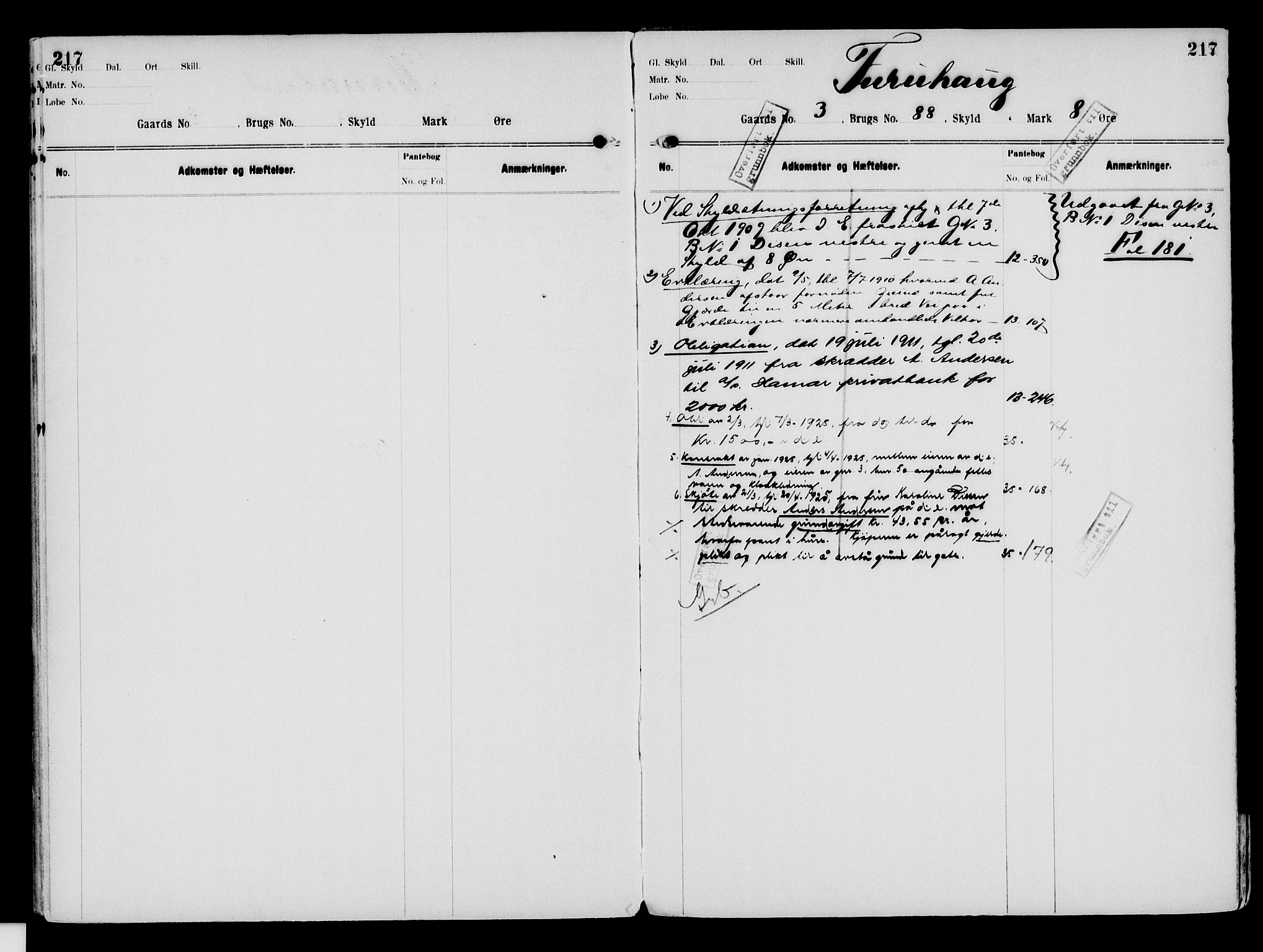 Nord-Hedmark sorenskriveri, SAH/TING-012/H/Ha/Had/Hade/L0003: Mortgage register no. 4.3, 1899-1940, p. 217