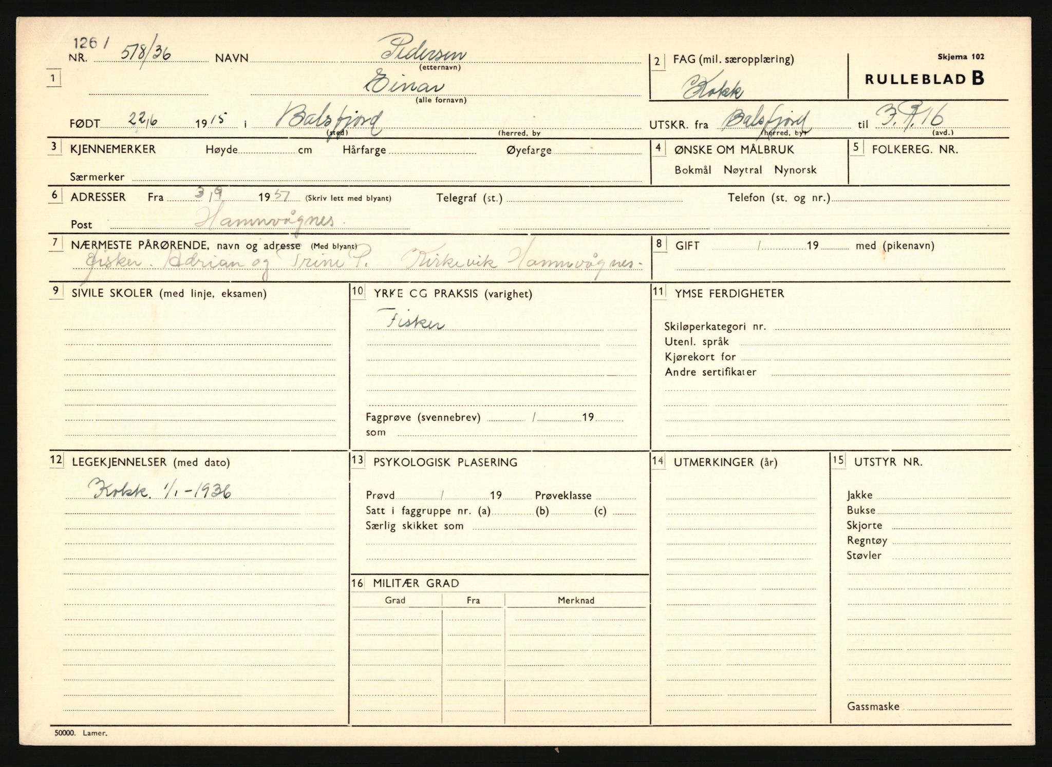 Forsvaret, Troms infanteriregiment nr. 16, AV/RA-RAFA-3146/P/Pa/L0020: Rulleblad for regimentets menige mannskaper, årsklasse 1936, 1936, p. 1101