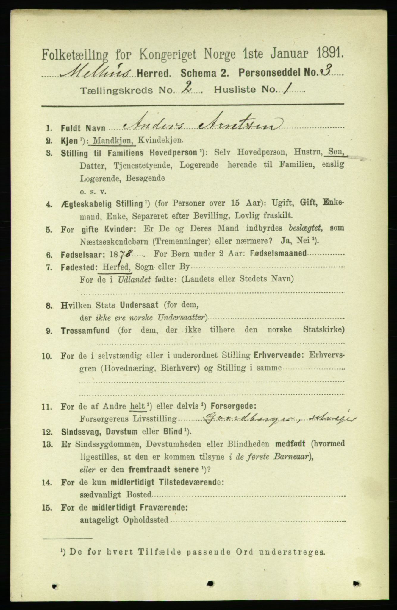 RA, 1891 census for 1653 Melhus, 1891, p. 742