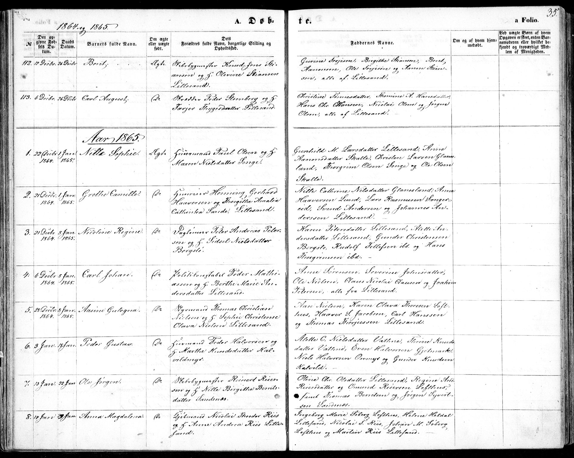 Vestre Moland sokneprestkontor, SAK/1111-0046/F/Fb/Fbb/L0004: Parish register (copy) no. B 4, 1861-1872, p. 35