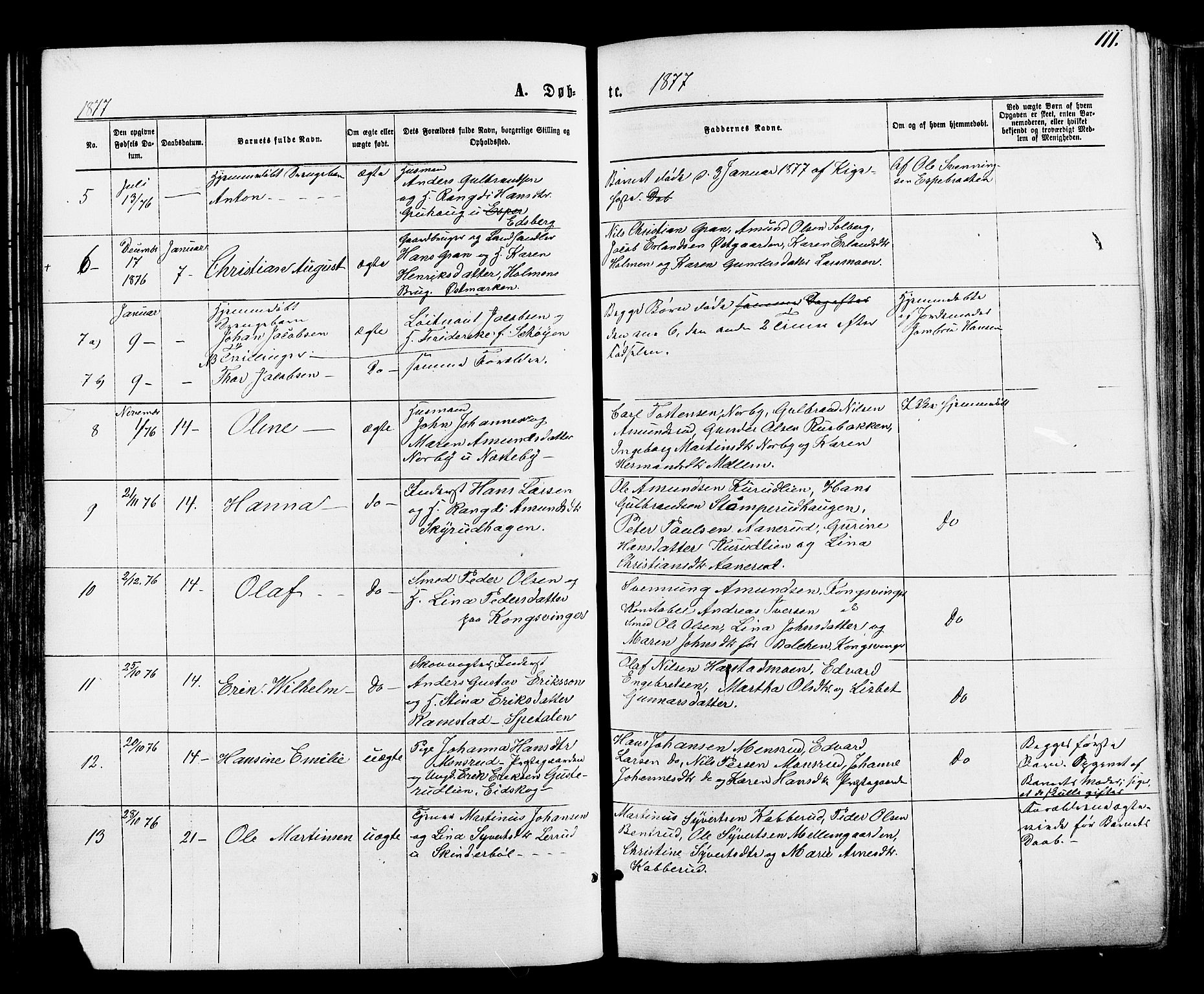 Vinger prestekontor, AV/SAH-PREST-024/H/Ha/Haa/L0012: Parish register (official) no. 12, 1871-1880, p. 111