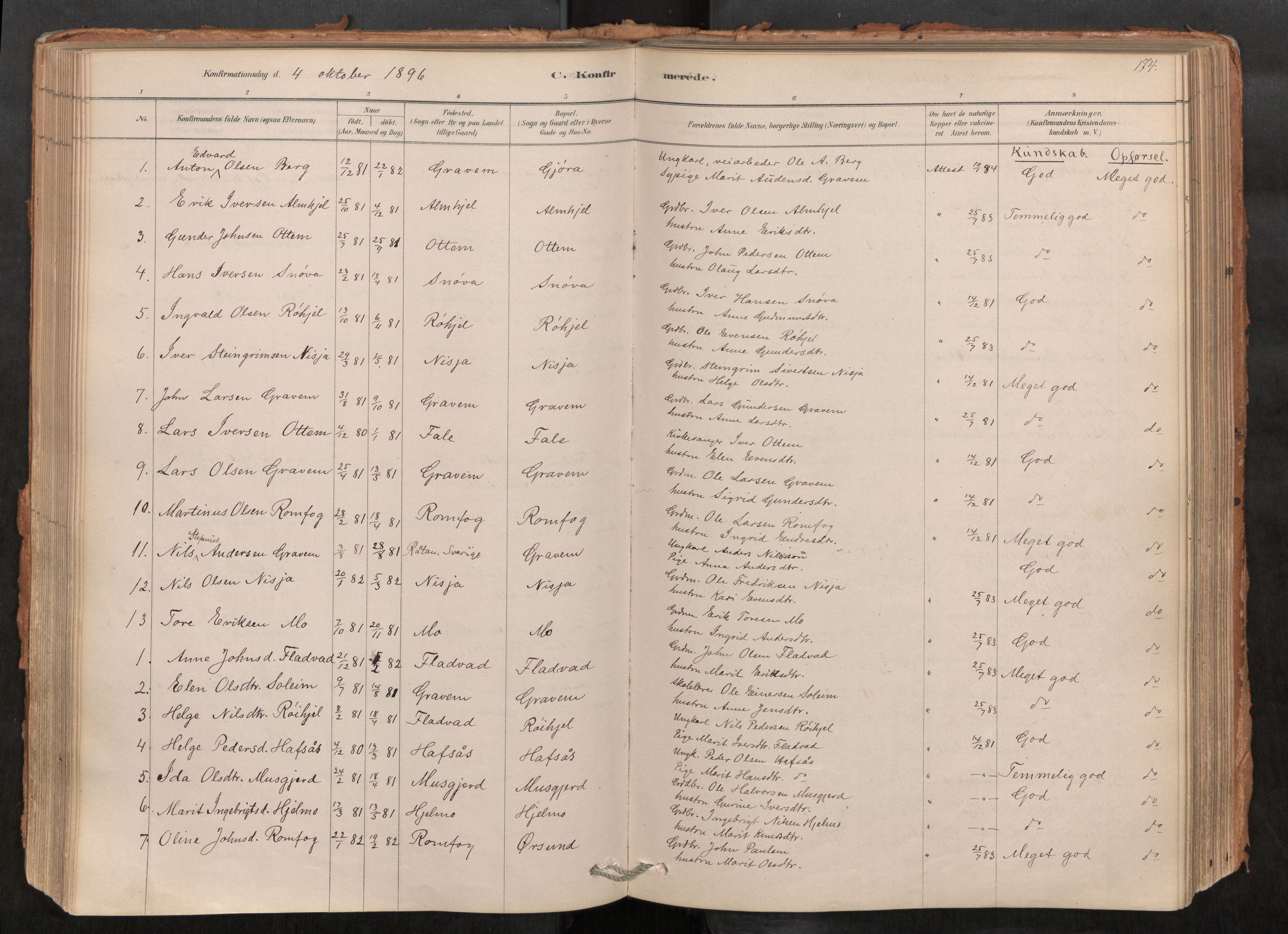 Sunndal sokneprestkontor, AV/SAT-A-1085/1/I/I1/I1a/L0001: Parish register (official) no. 1, 1877-1914, p. 174